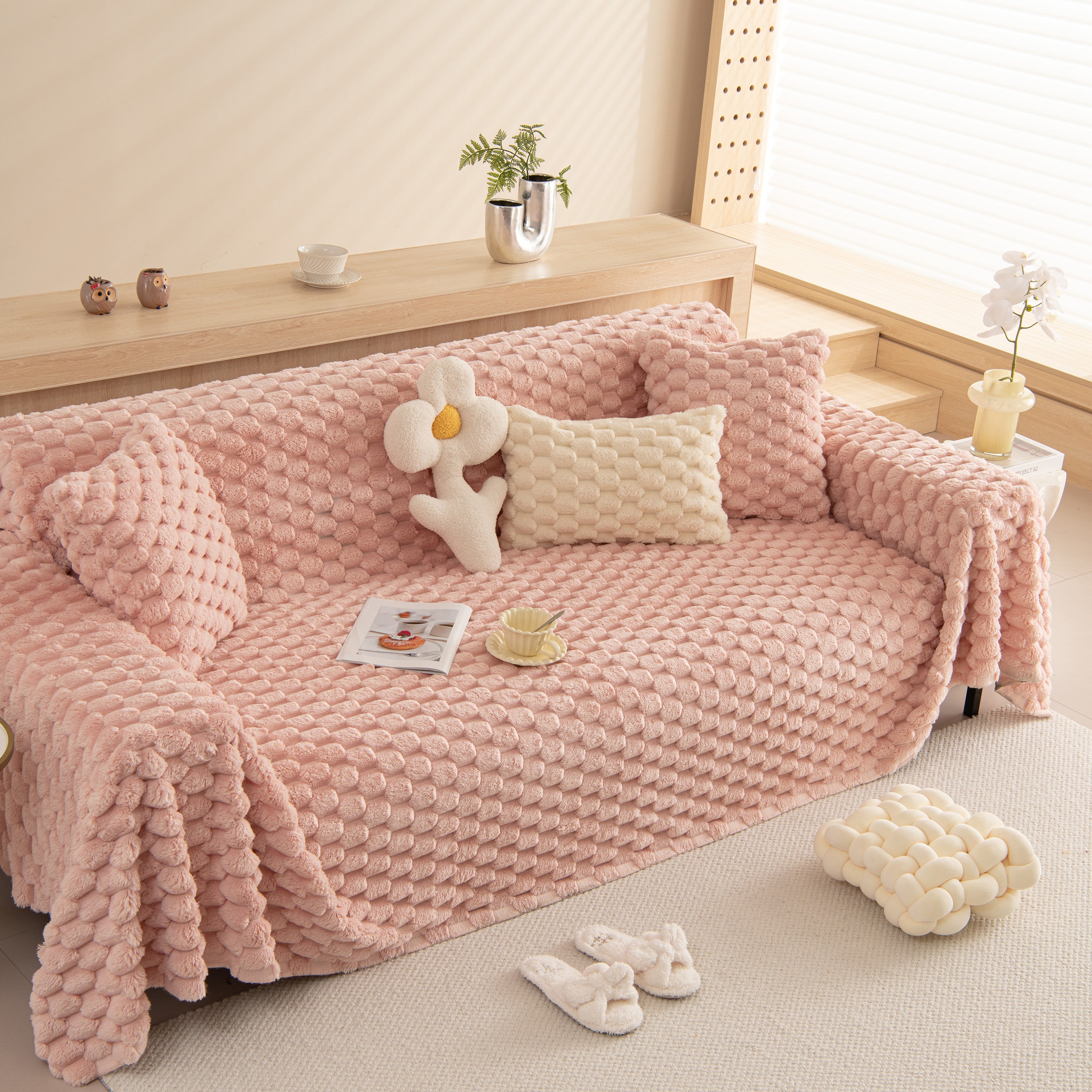 Thick Plush Faux Fur Couch Cover Blanket Warm Fuzzy Blanket Couch Protector for Winter