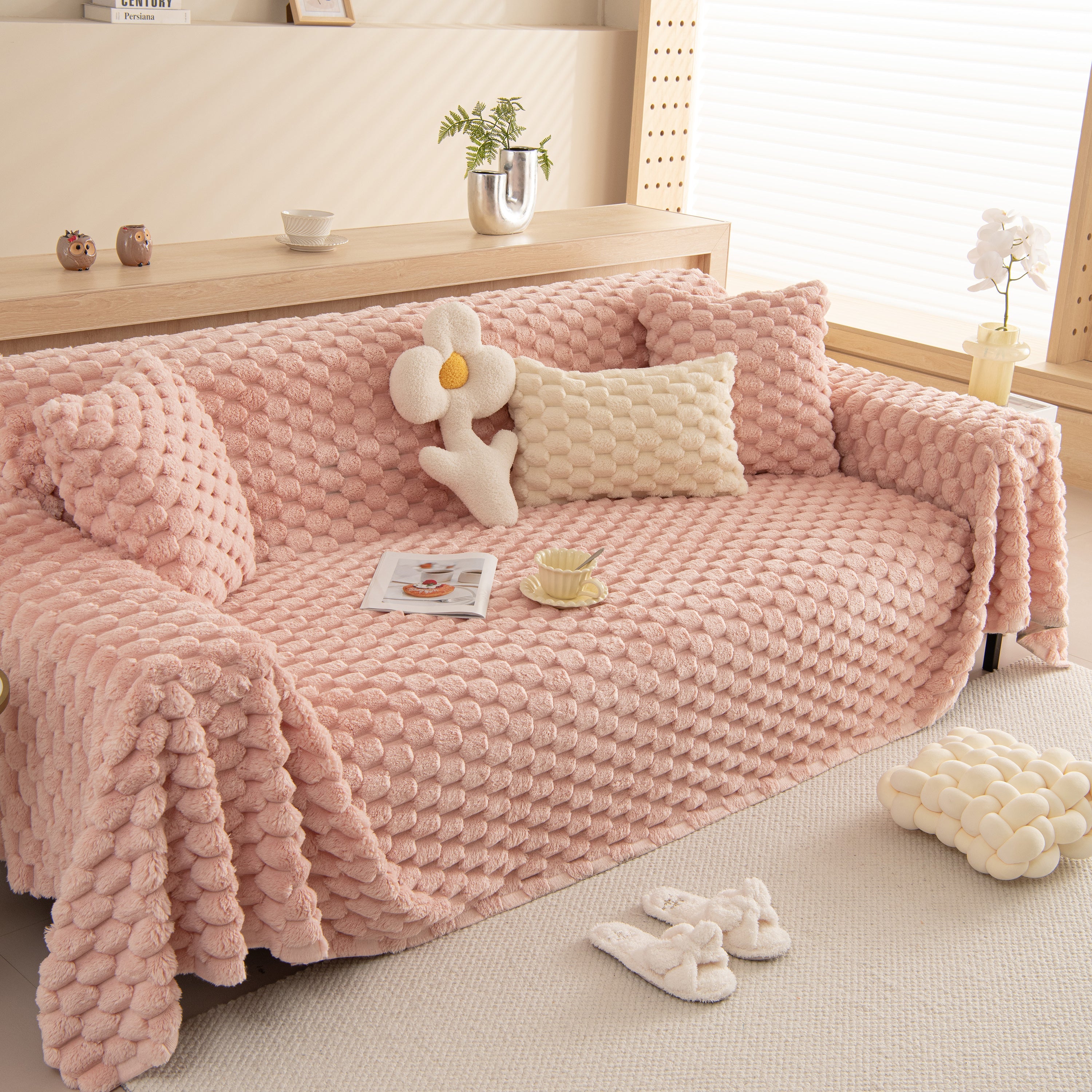 Thick Plush Faux Fur Couch Cover Blanket Warm Fuzzy Blanket Couch Protector for Winter