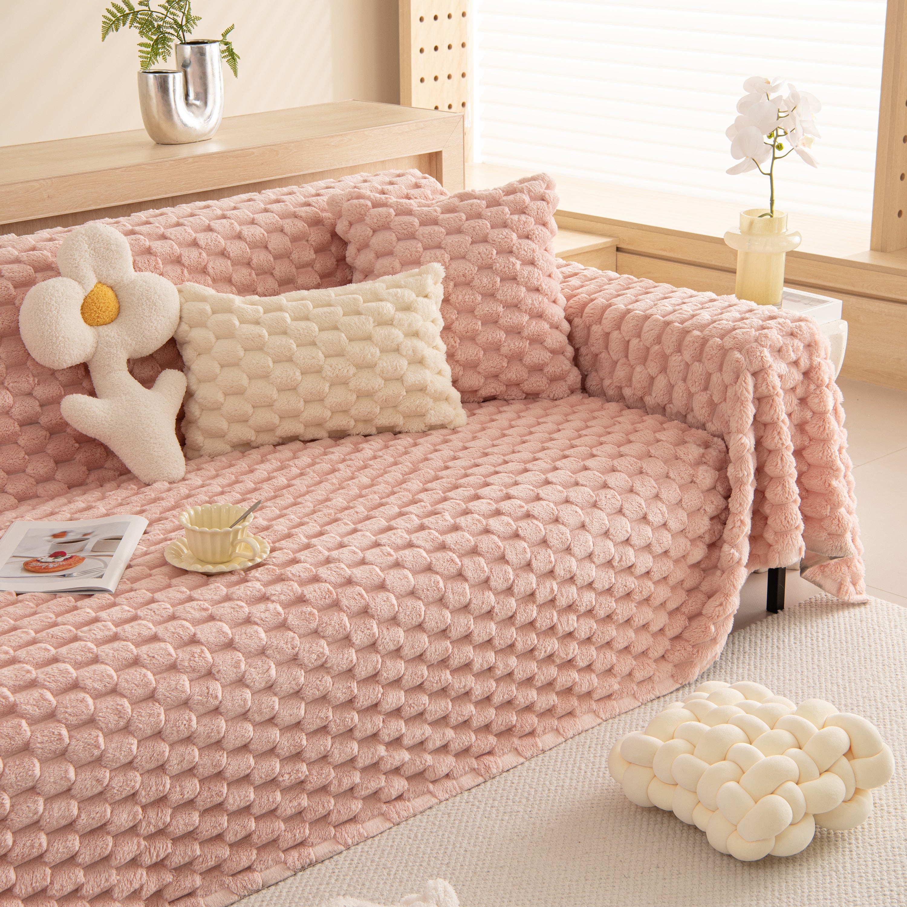 Thick Plush Faux Fur Couch Cover Blanket Warm Fuzzy Blanket Couch Protector for Winter
