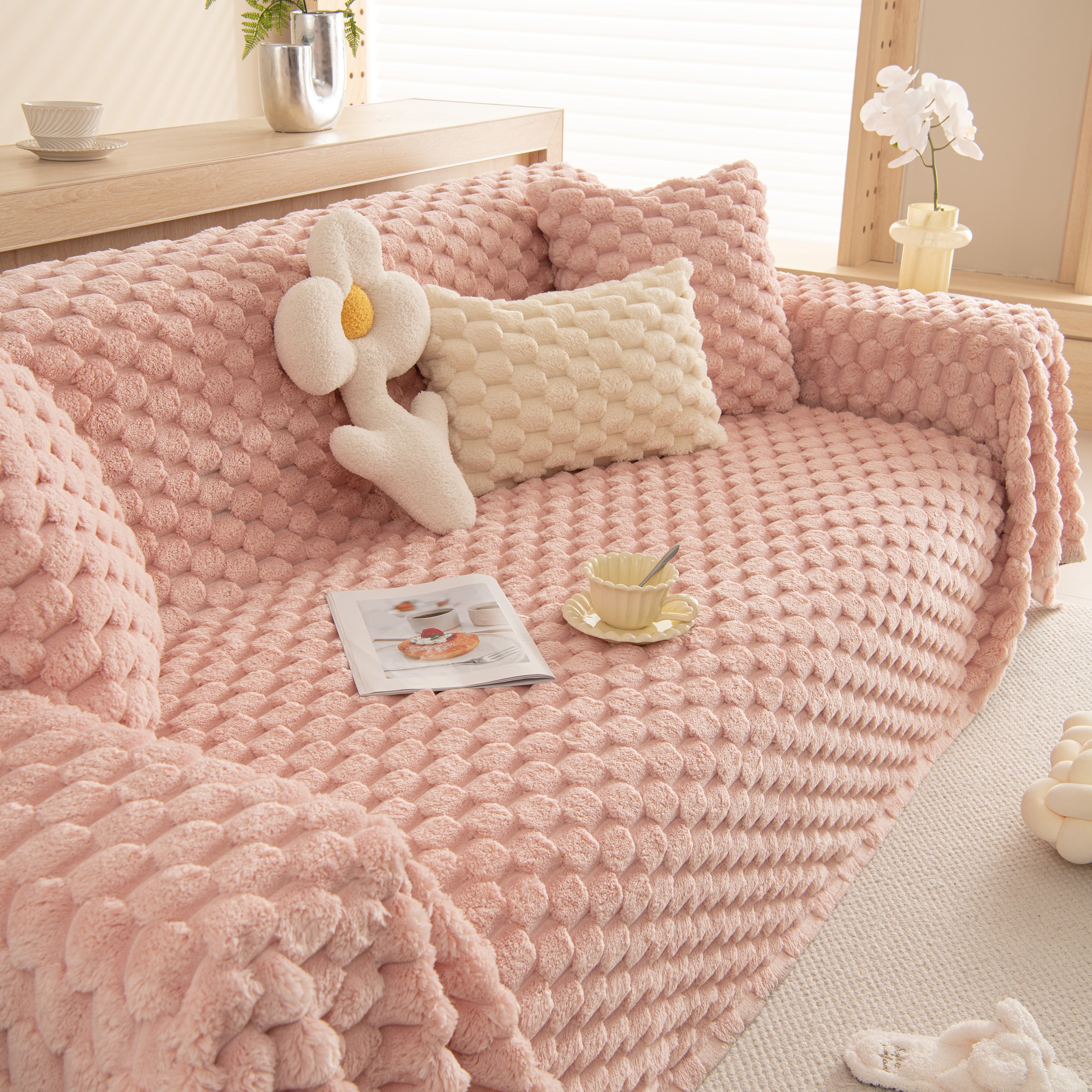 Thick Plush Faux Fur Couch Cover Blanket Warm Fuzzy Blanket Couch Protector for Winter