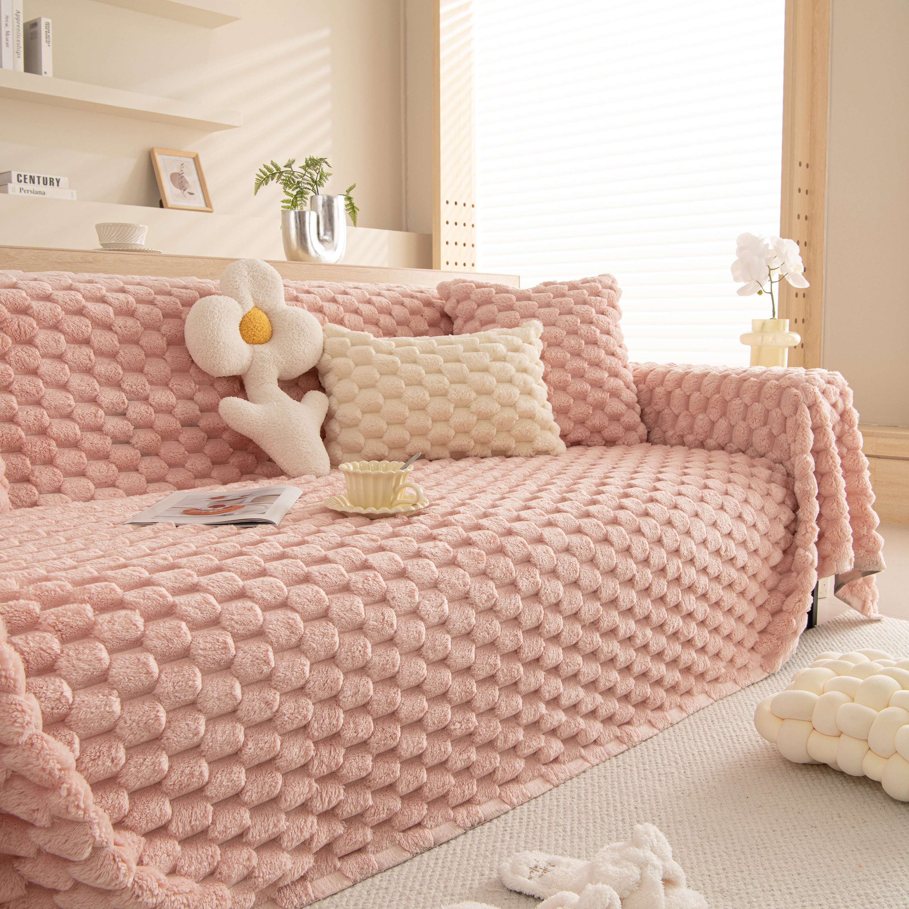Thick Plush Faux Fur Couch Cover Blanket Warm Fuzzy Blanket Couch Protector for Winter