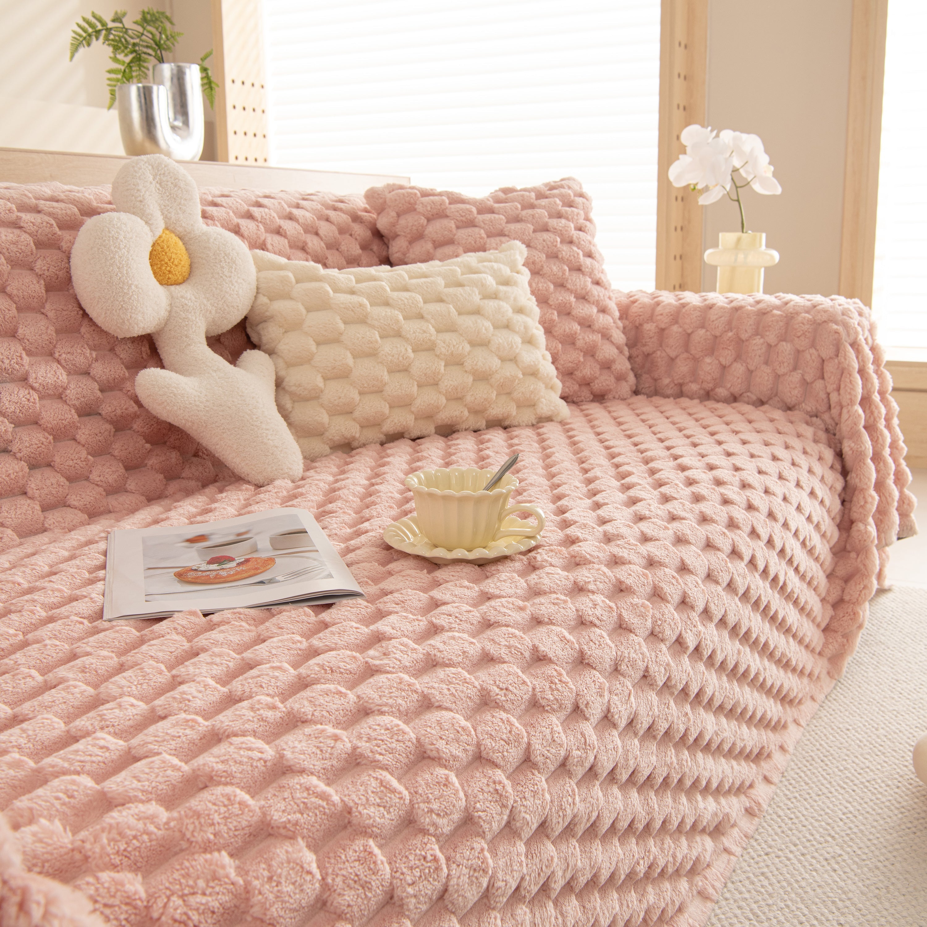 Thick Plush Faux Fur Couch Cover Blanket Warm Fuzzy Blanket Couch Protector for Winter