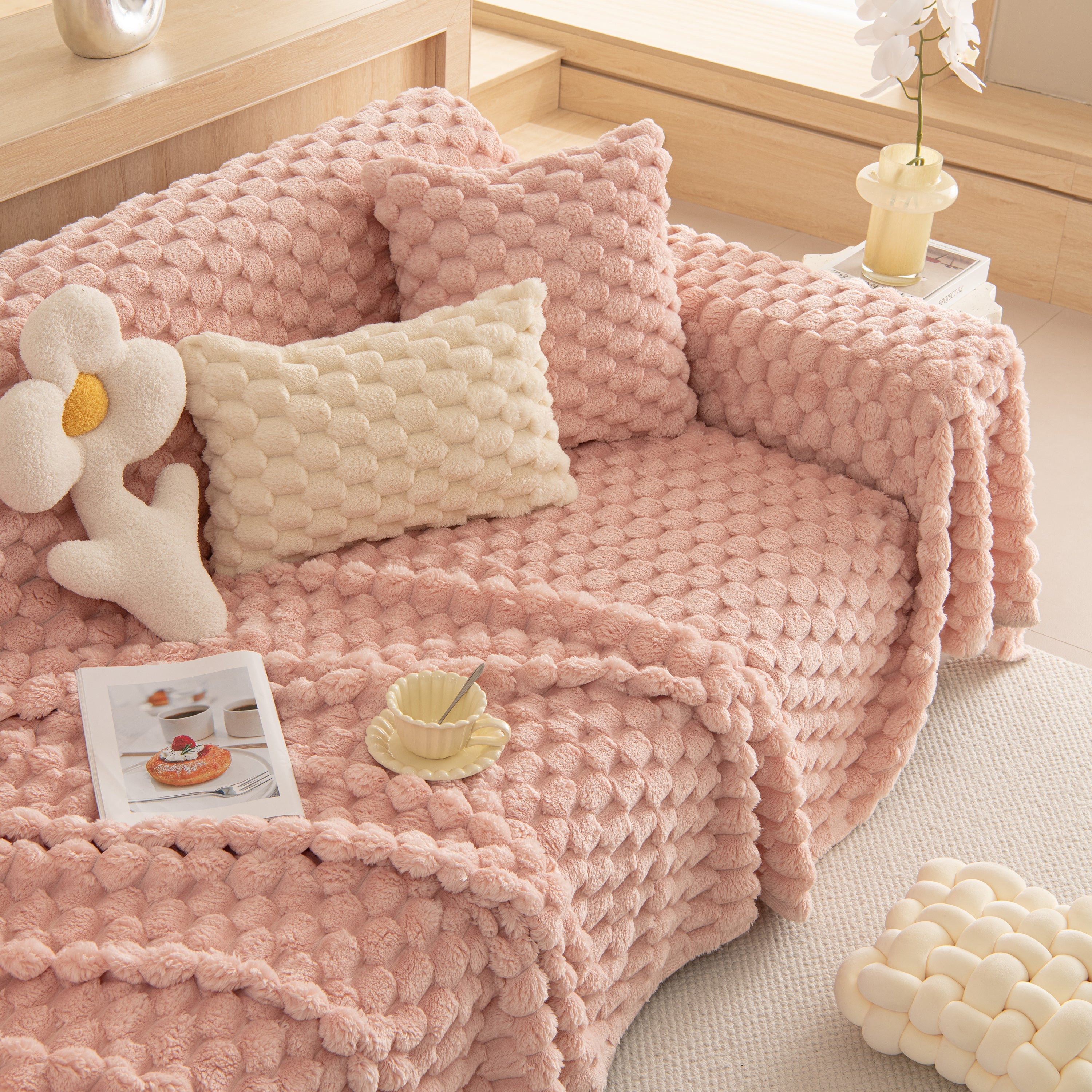 Thick Plush Faux Fur Couch Cover Blanket Warm Fuzzy Blanket Couch Protector for Winter