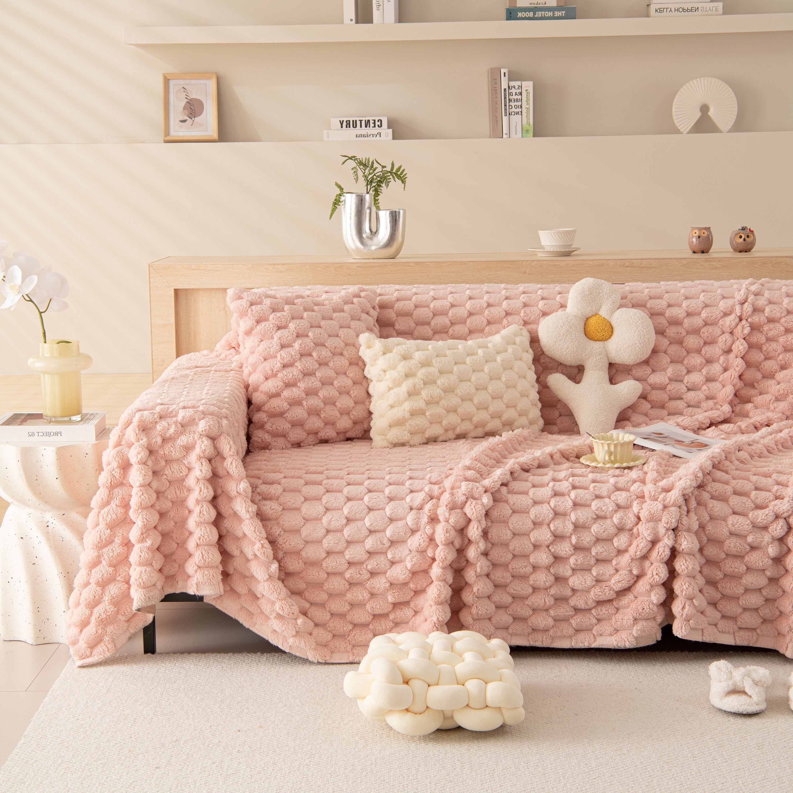 Thick Plush Faux Fur Couch Cover Blanket Warm Fuzzy Blanket Couch Protector for Winter