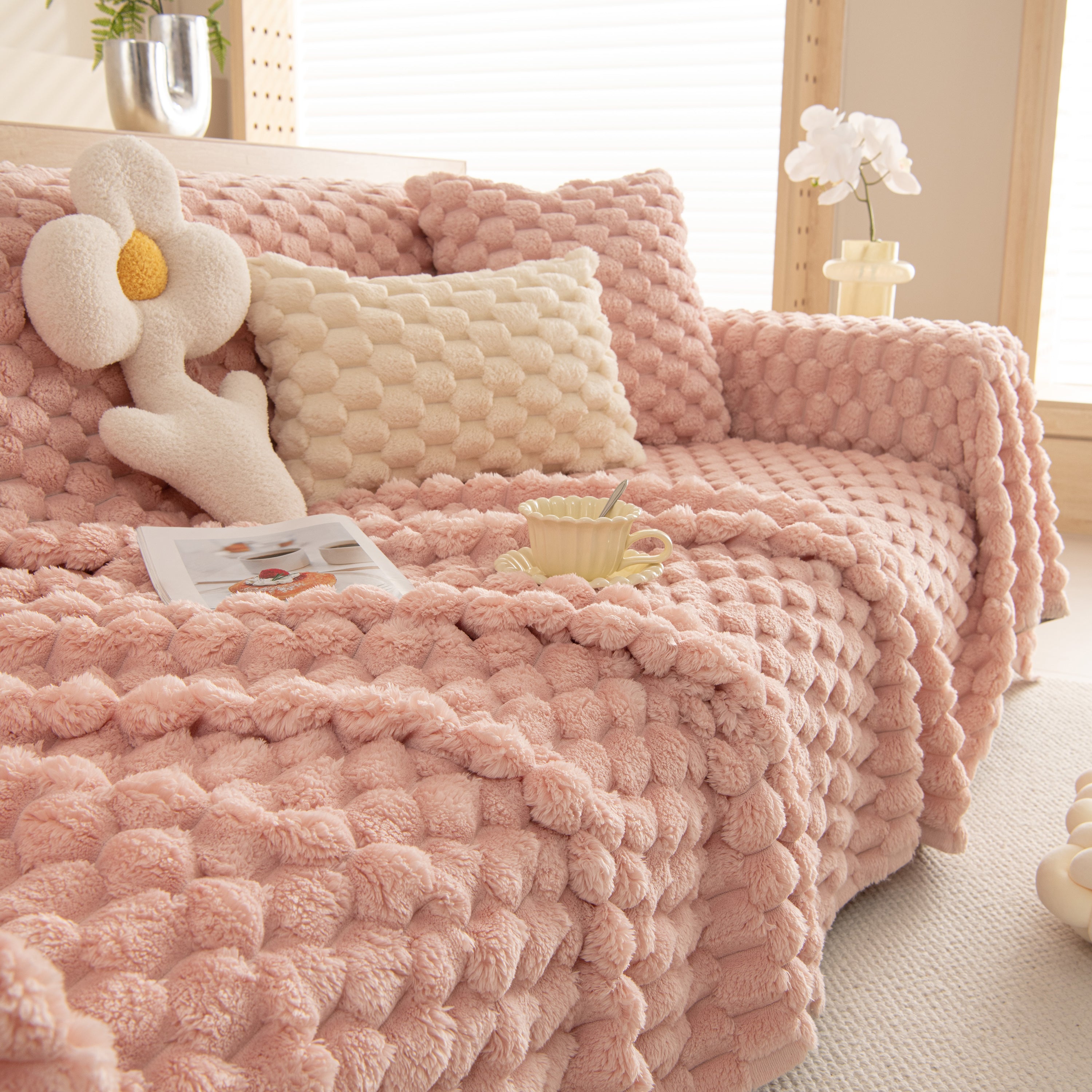 Thick Plush Faux Fur Couch Cover Blanket Warm Fuzzy Blanket Couch Protector for Winter