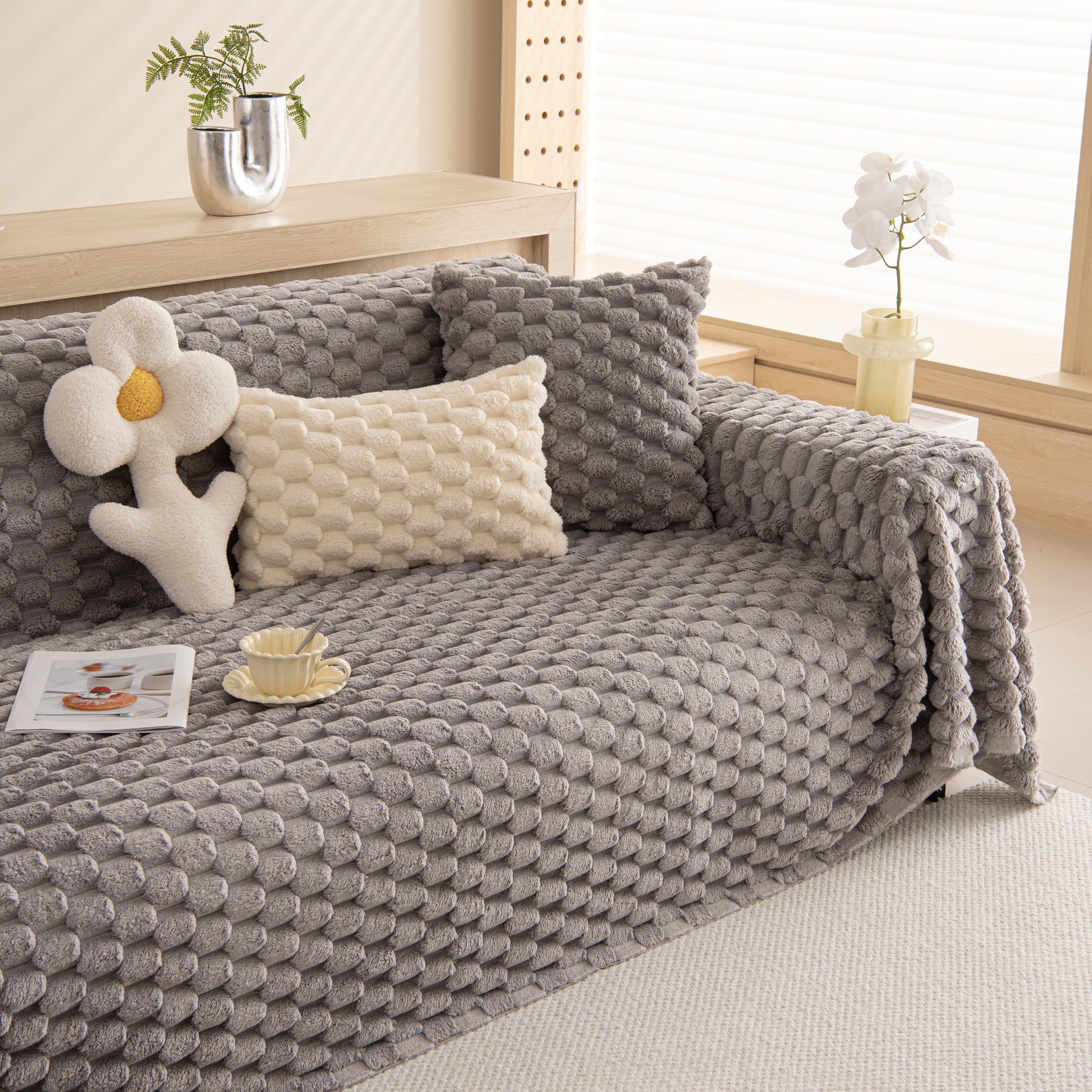 Thick Plush Faux Fur Couch Cover Blanket Warm Fuzzy Blanket Couch Protector for Winter