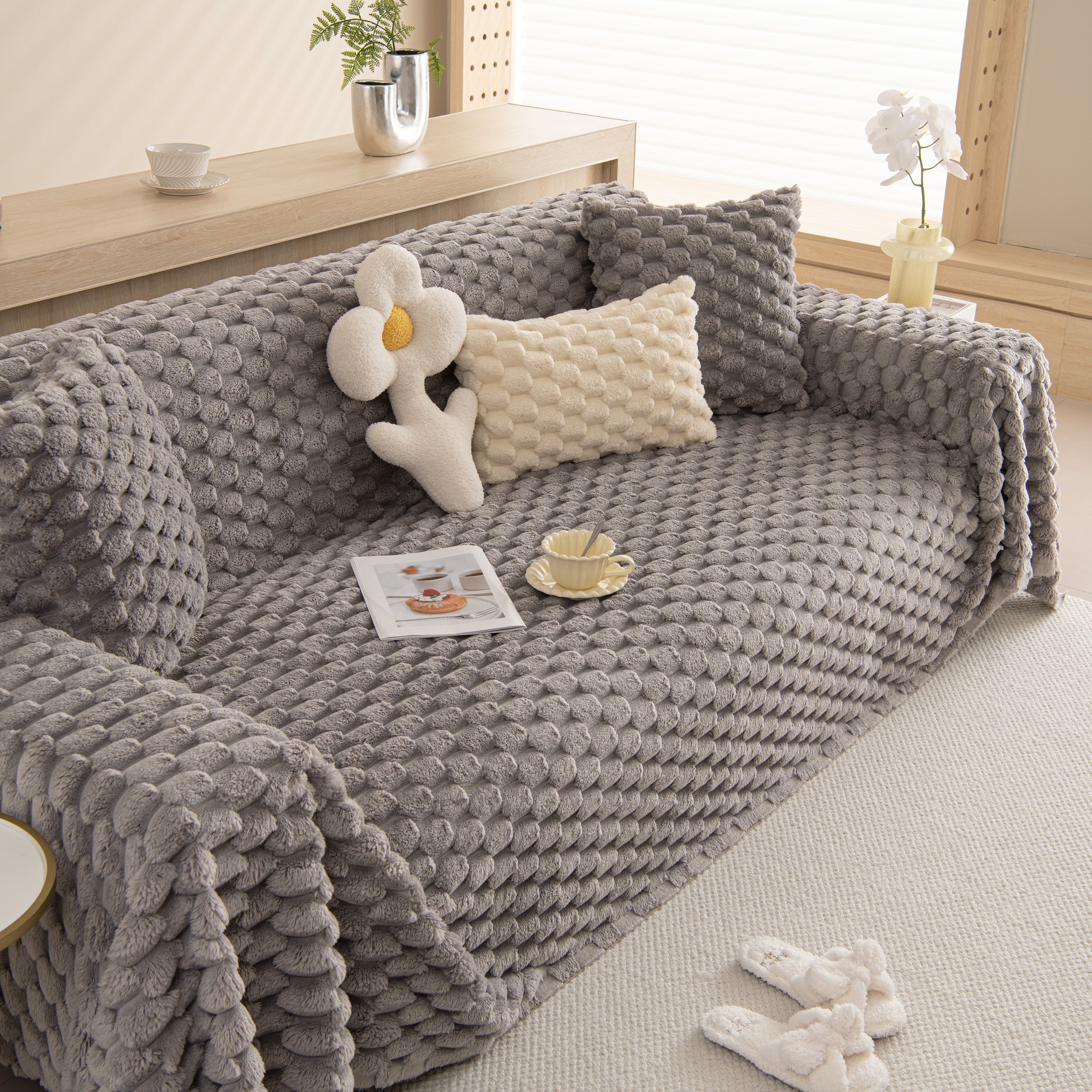 Thick Plush Faux Fur Couch Cover Blanket Warm Fuzzy Blanket Couch Protector for Winter
