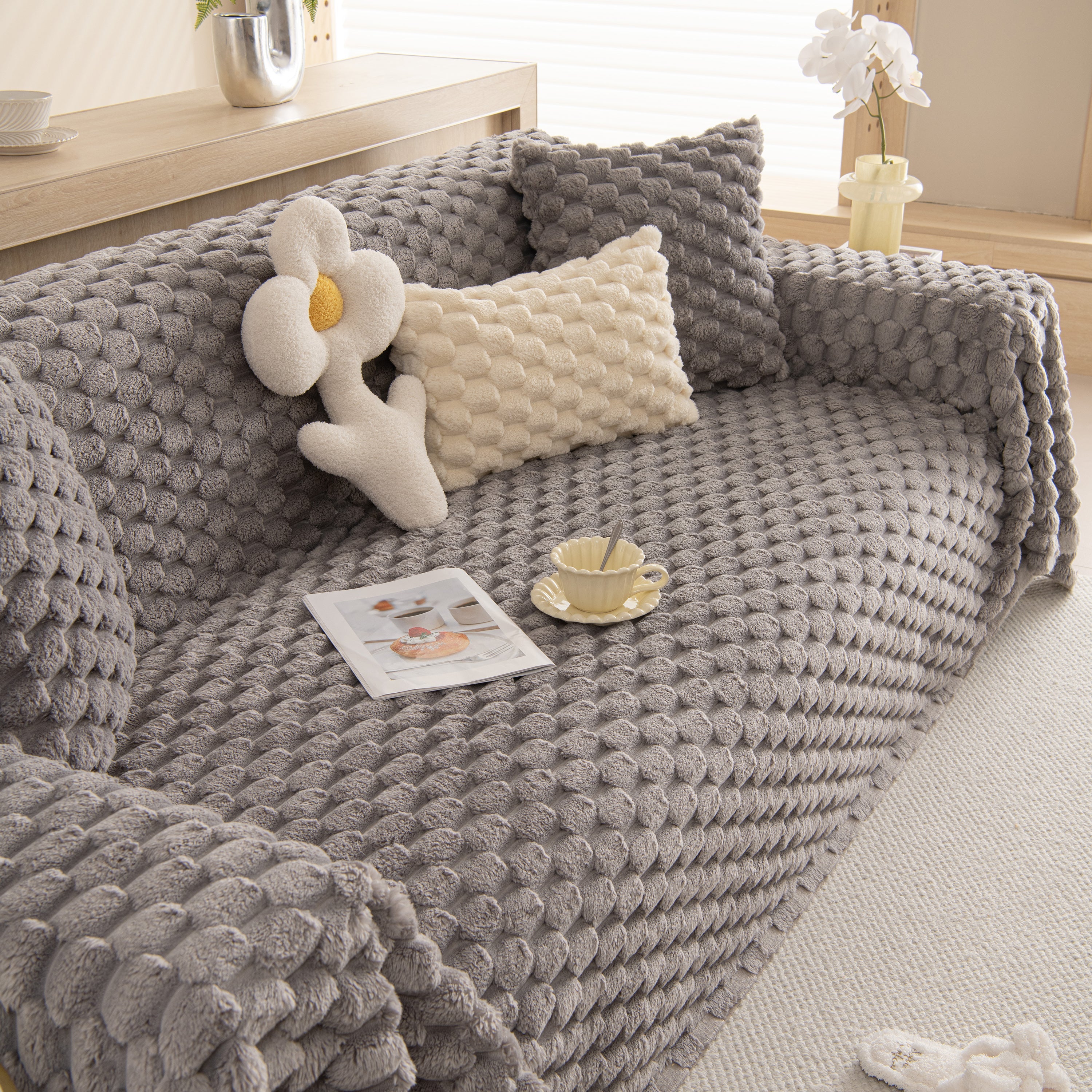 Thick Plush Faux Fur Couch Cover Blanket Warm Fuzzy Blanket Couch Protector for Winter