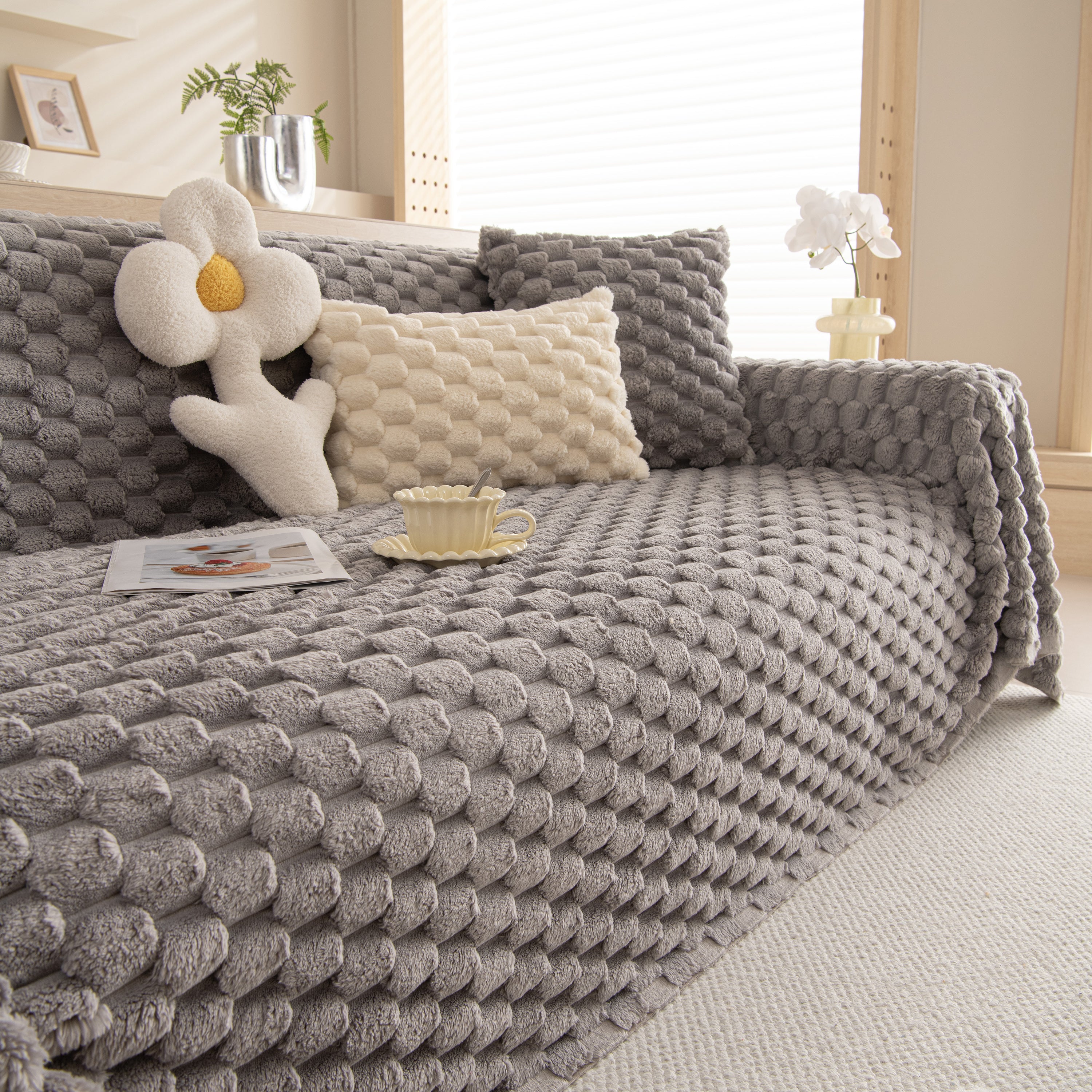 Thick Plush Faux Fur Couch Cover Blanket Warm Fuzzy Blanket Couch Protector for Winter