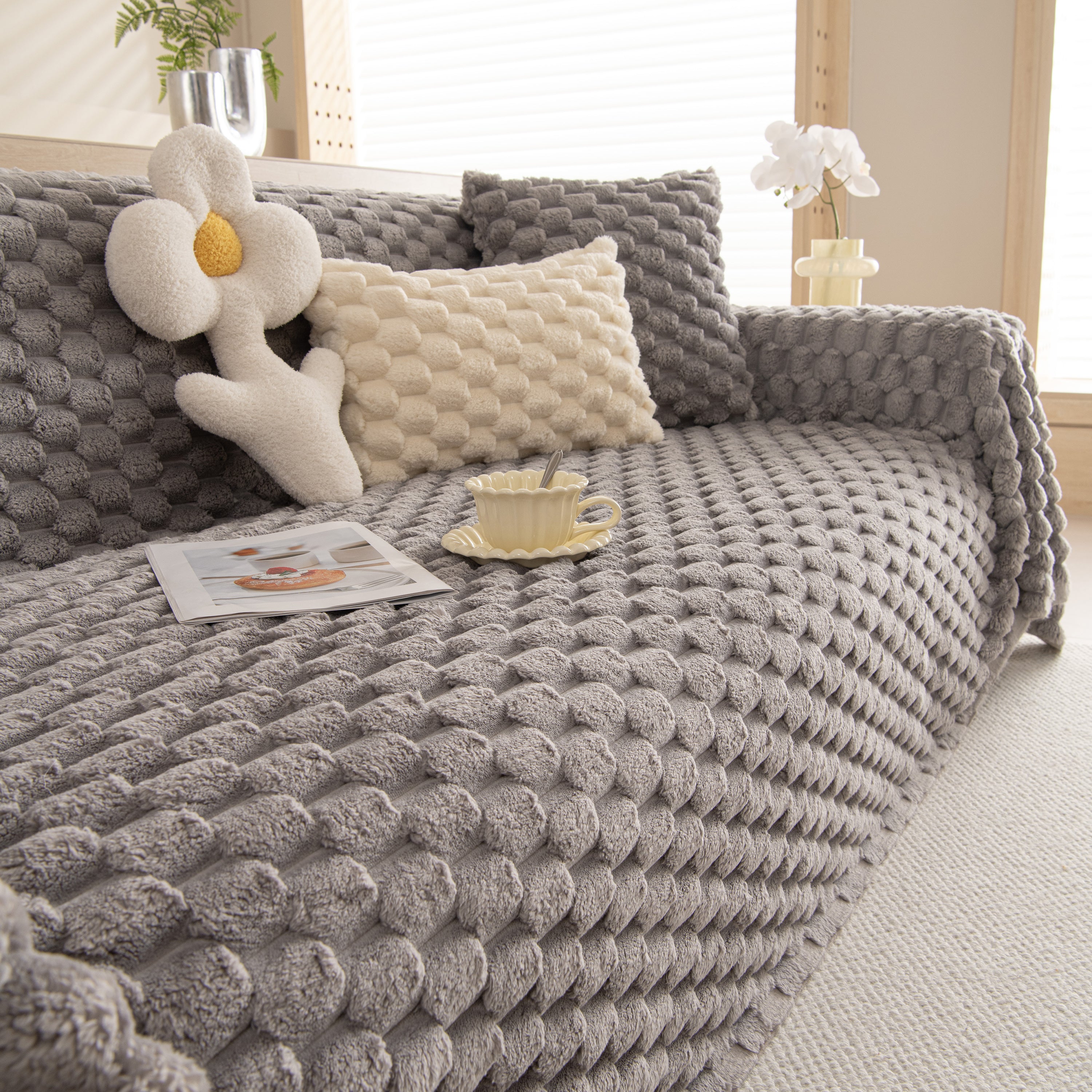 Thick Plush Faux Fur Couch Cover Blanket Warm Fuzzy Blanket Couch Protector for Winter