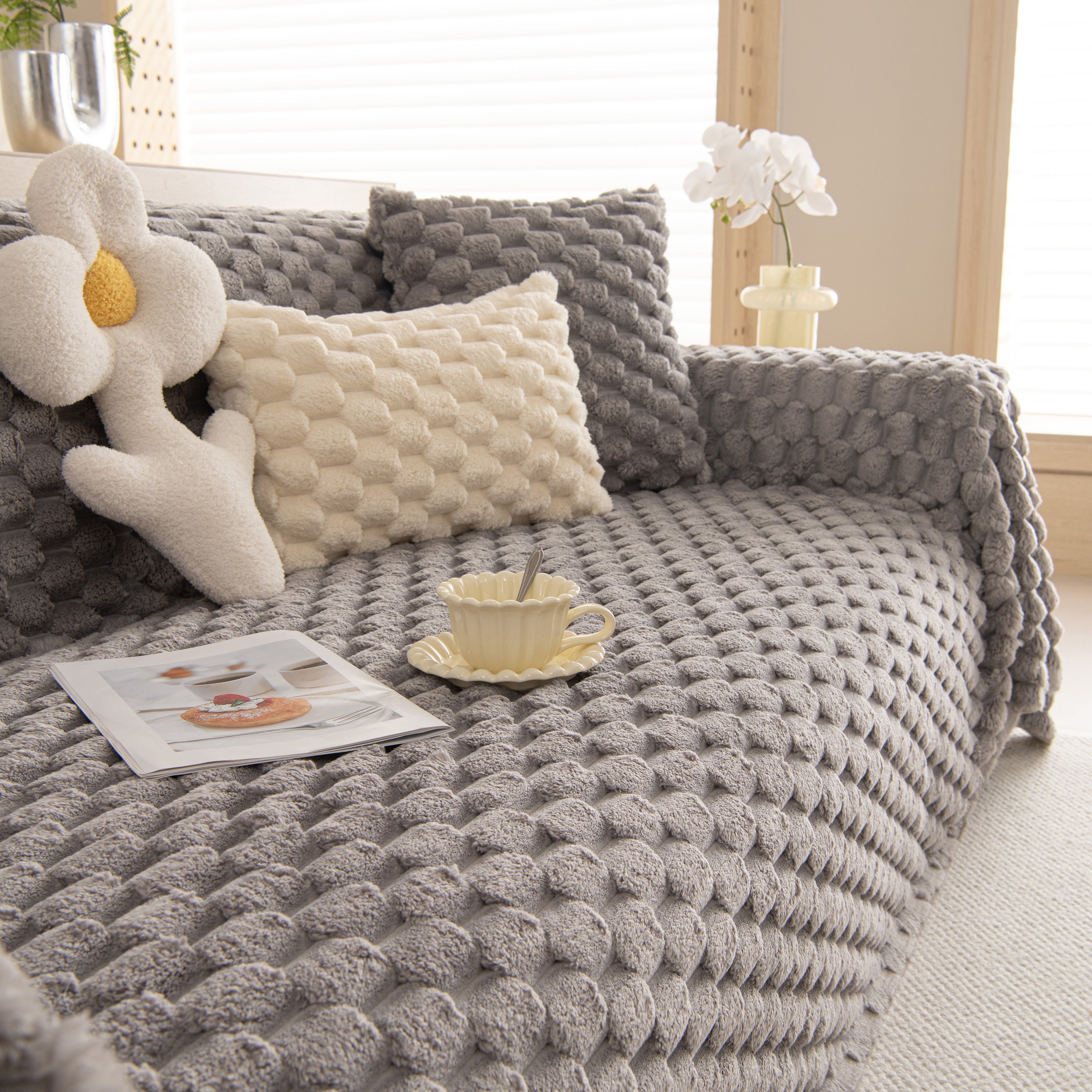 Thick Plush Faux Fur Couch Cover Blanket Warm Fuzzy Blanket Couch Protector for Winter