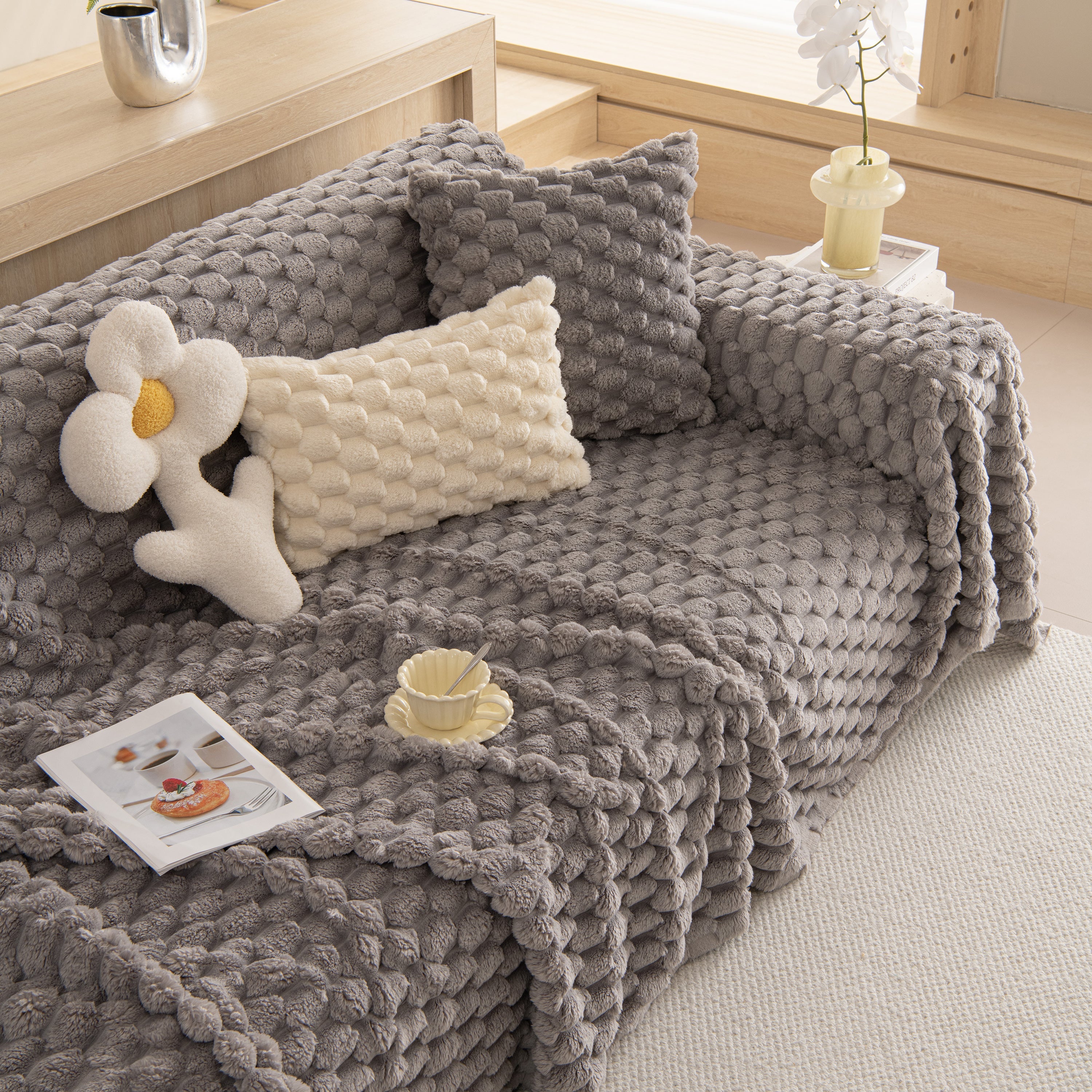 Thick Plush Faux Fur Couch Cover Blanket Warm Fuzzy Blanket Couch Protector for Winter