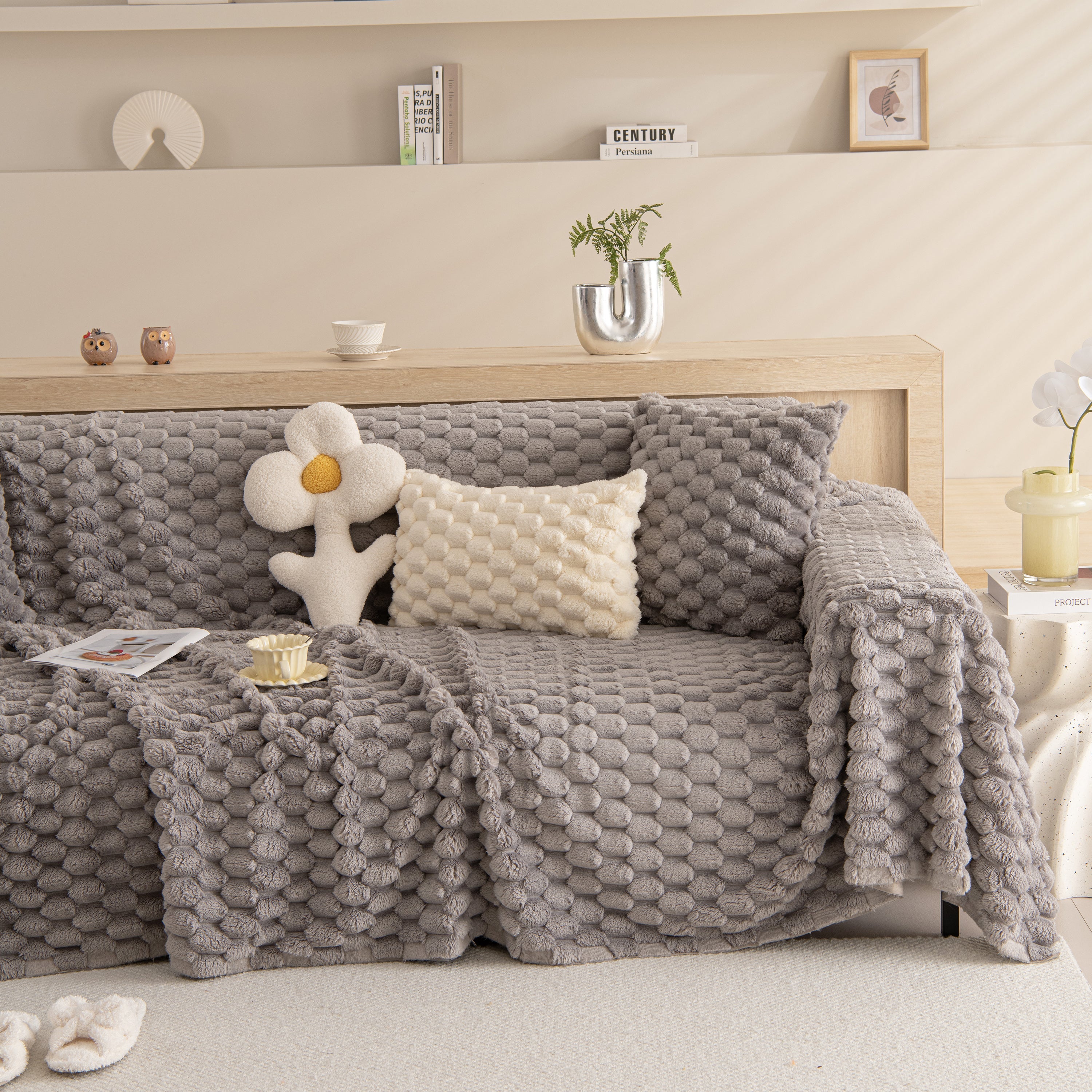 Thick Plush Faux Fur Couch Cover Blanket Warm Fuzzy Blanket Couch Protector for Winter
