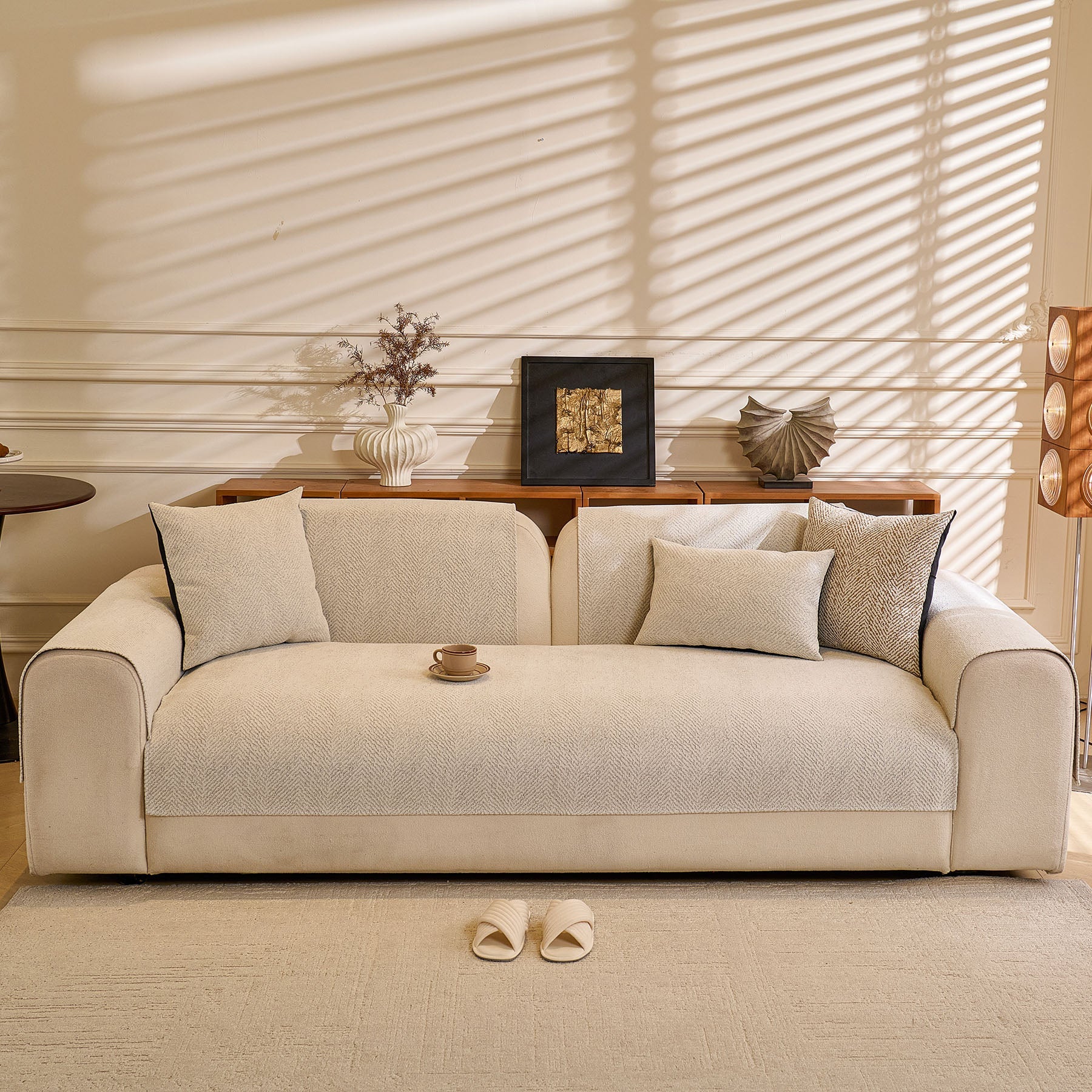 Chenille Herringbone Sofa Protector, Soft Non-Slip Couch Cover with Silicone Backing