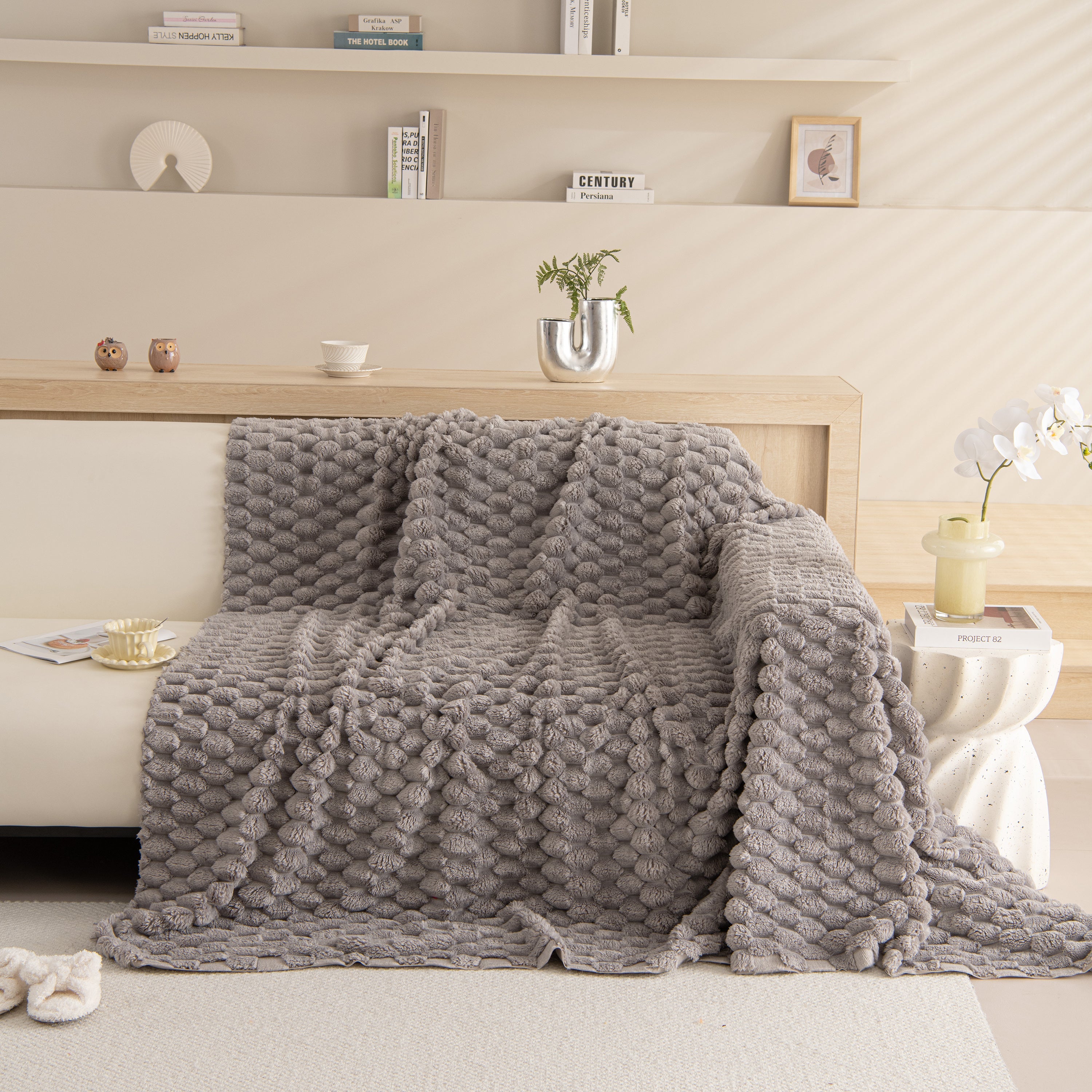 Thick Plush Faux Fur Couch Cover Blanket Warm Fuzzy Blanket Couch Protector for Winter