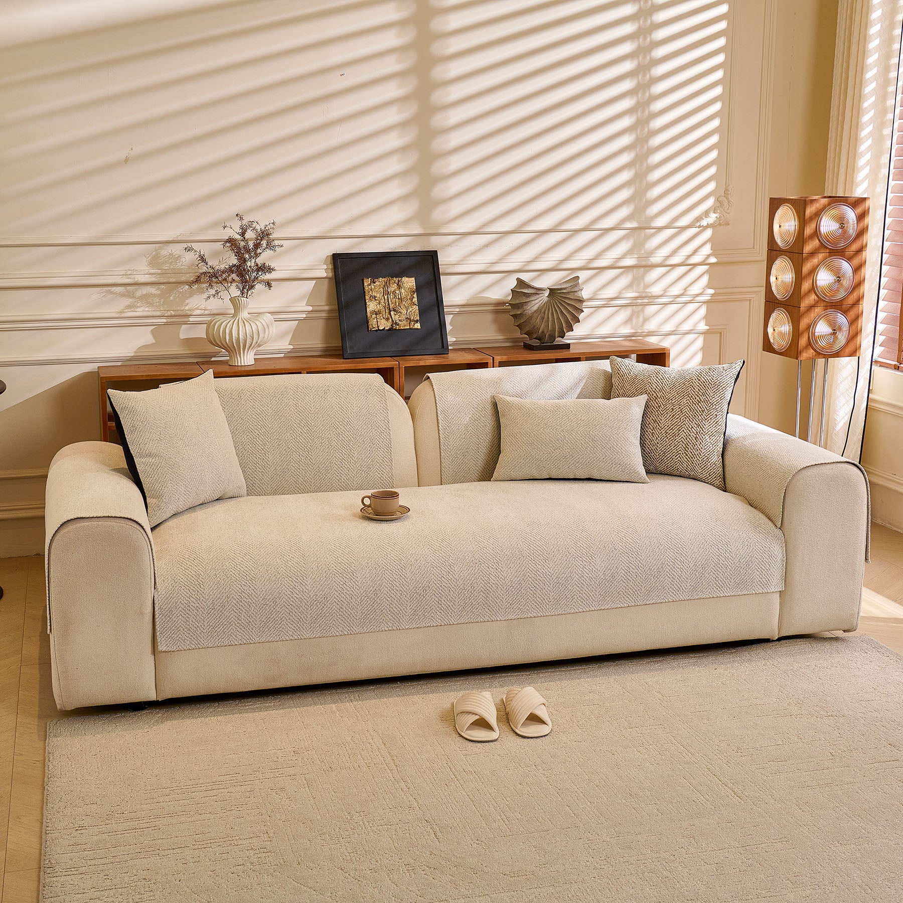 Chenille Herringbone Sofa Protector, Soft Non-Slip Couch Cover with Silicone Backing