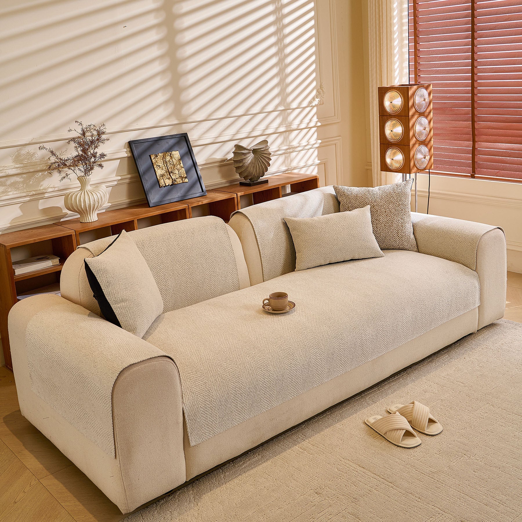 Chenille Herringbone Sofa Protector, Soft Non-Slip Couch Cover with Silicone Backing