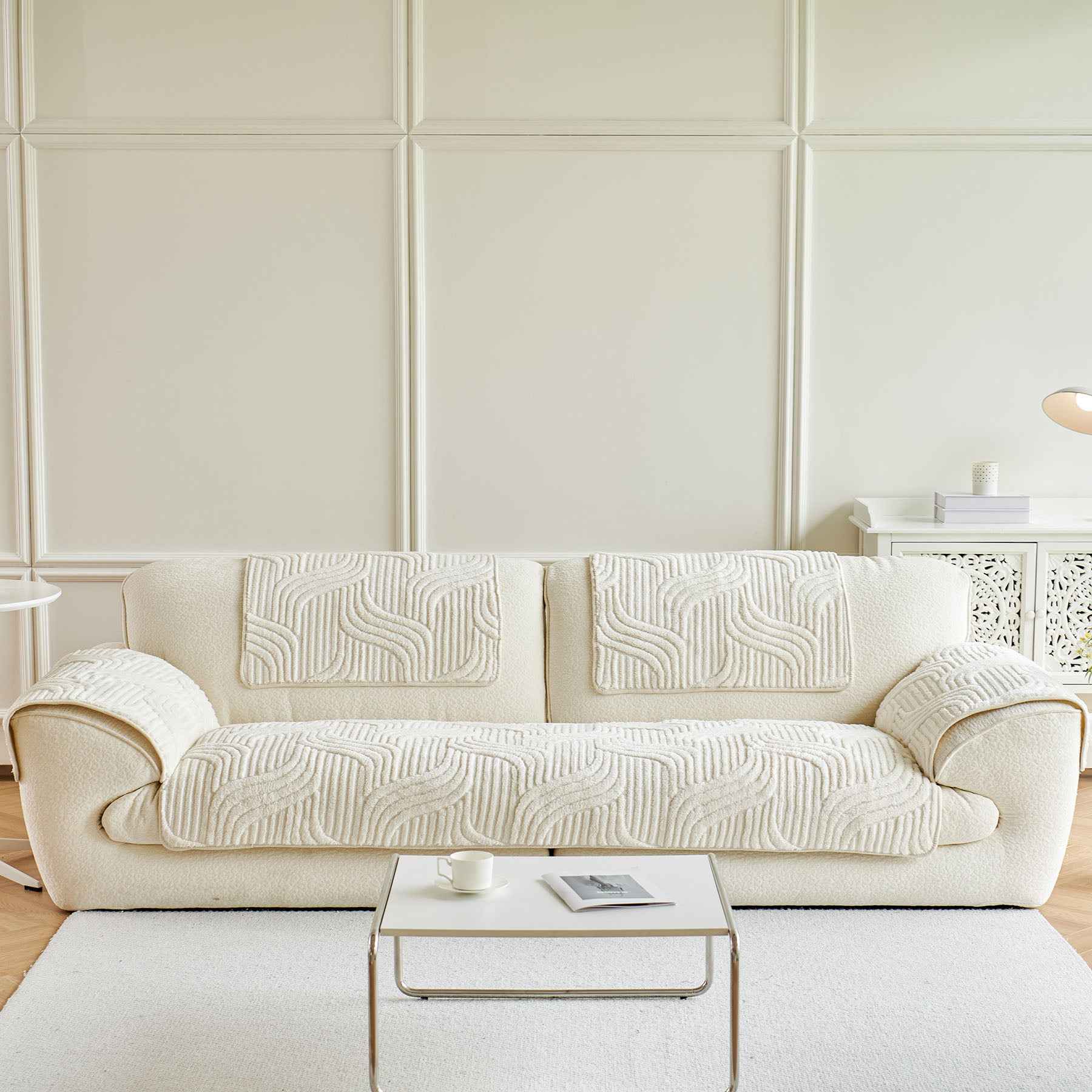 Luxury Plush Non-Slip Sofa Covers, Soft Fuzzy Embossed Sofa Topper & Seat Covers