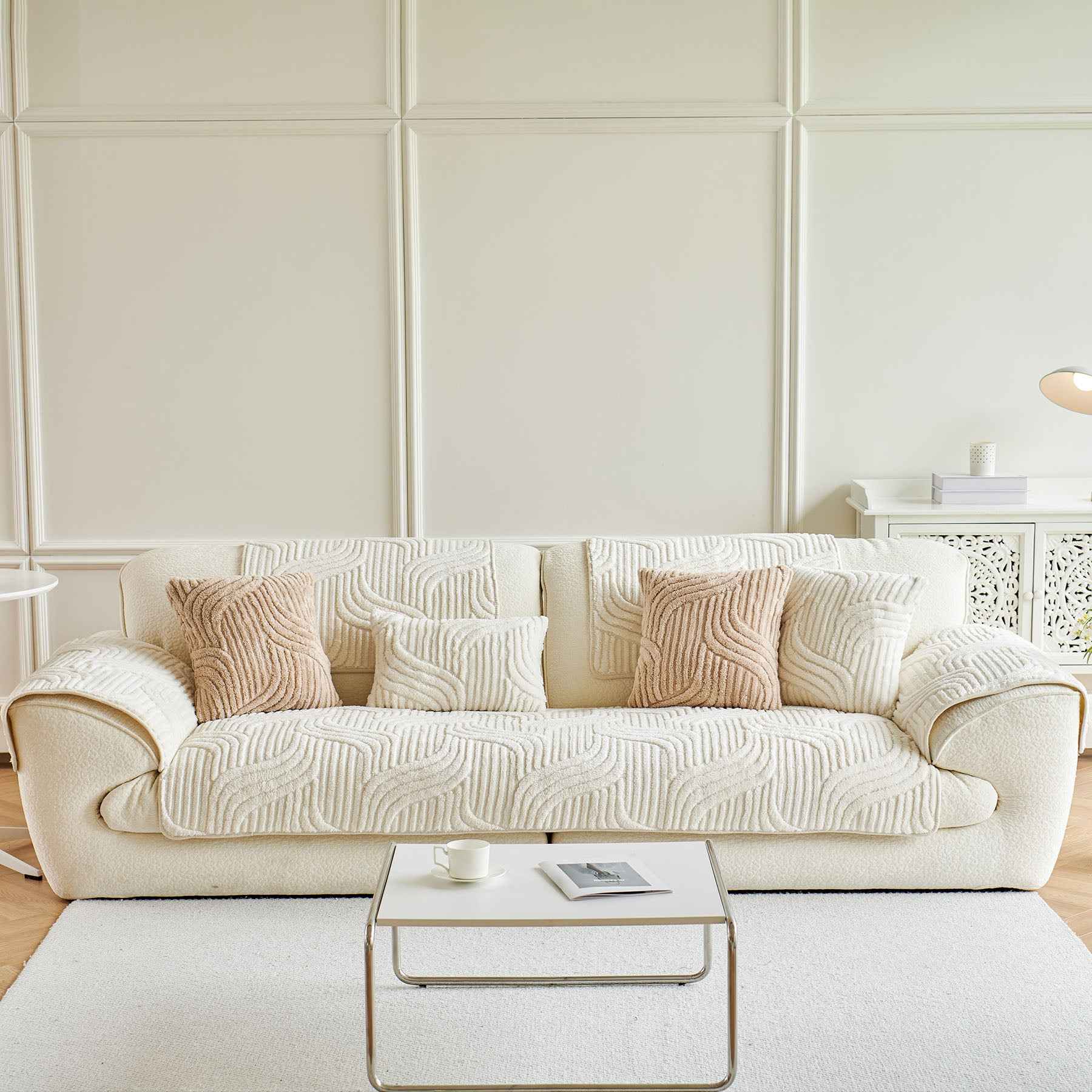 Luxury Plush Non-Slip Sofa Covers, Soft Fuzzy Embossed Sofa Topper & Seat Covers
