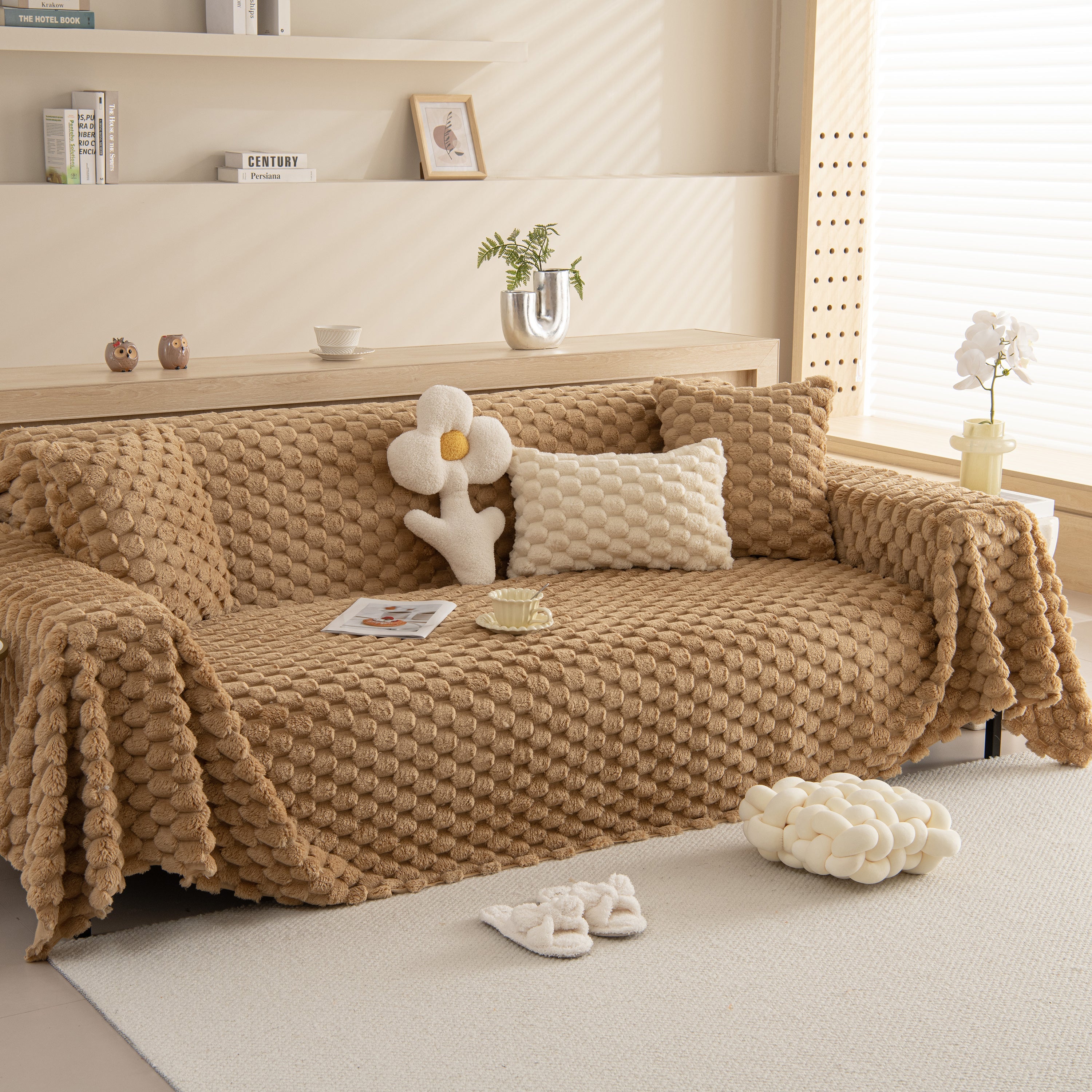 Thick Plush Faux Fur Couch Cover Blanket Warm Fuzzy Blanket Couch Protector for Winter