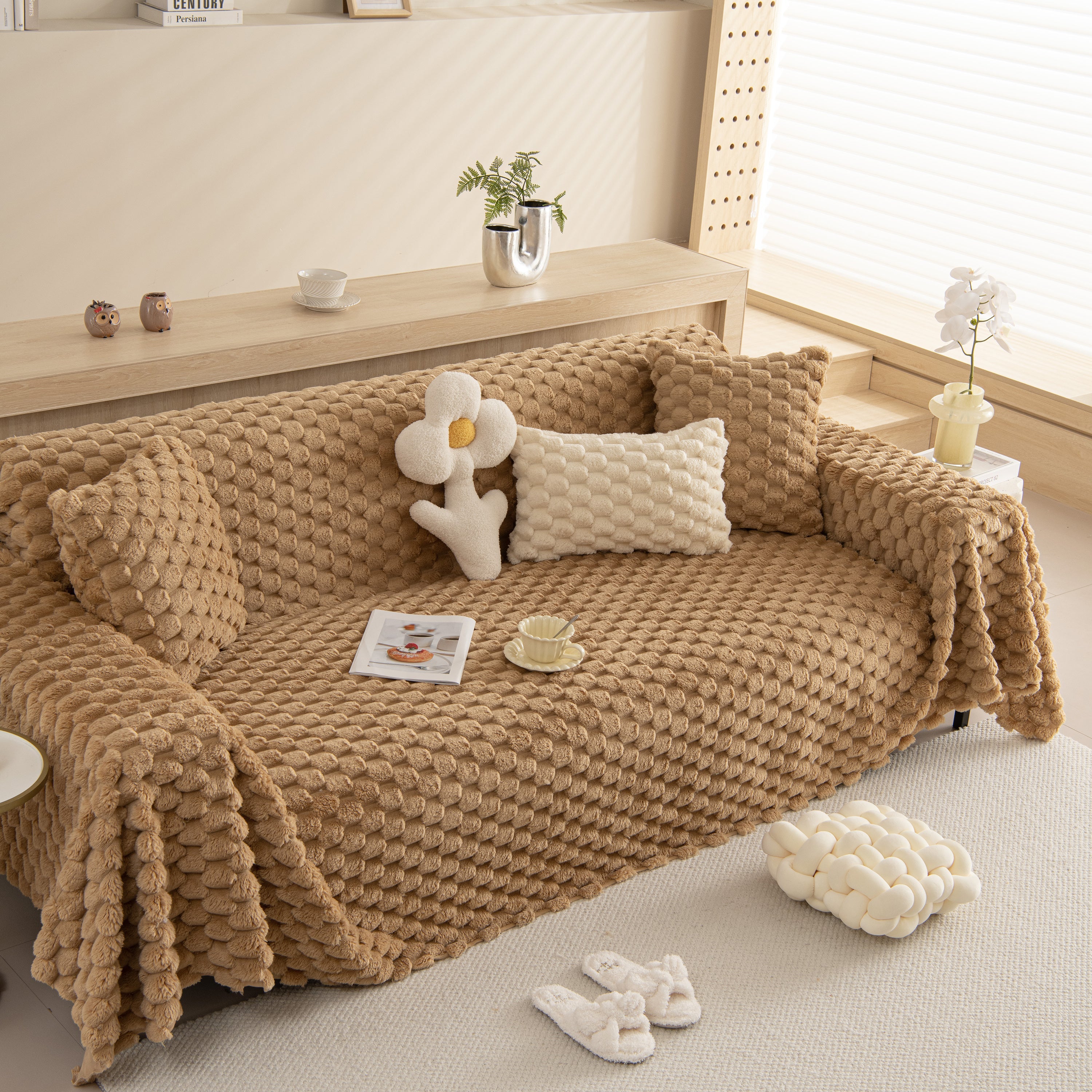 Thick Plush Faux Fur Couch Cover Blanket Warm Fuzzy Blanket Couch Protector for Winter