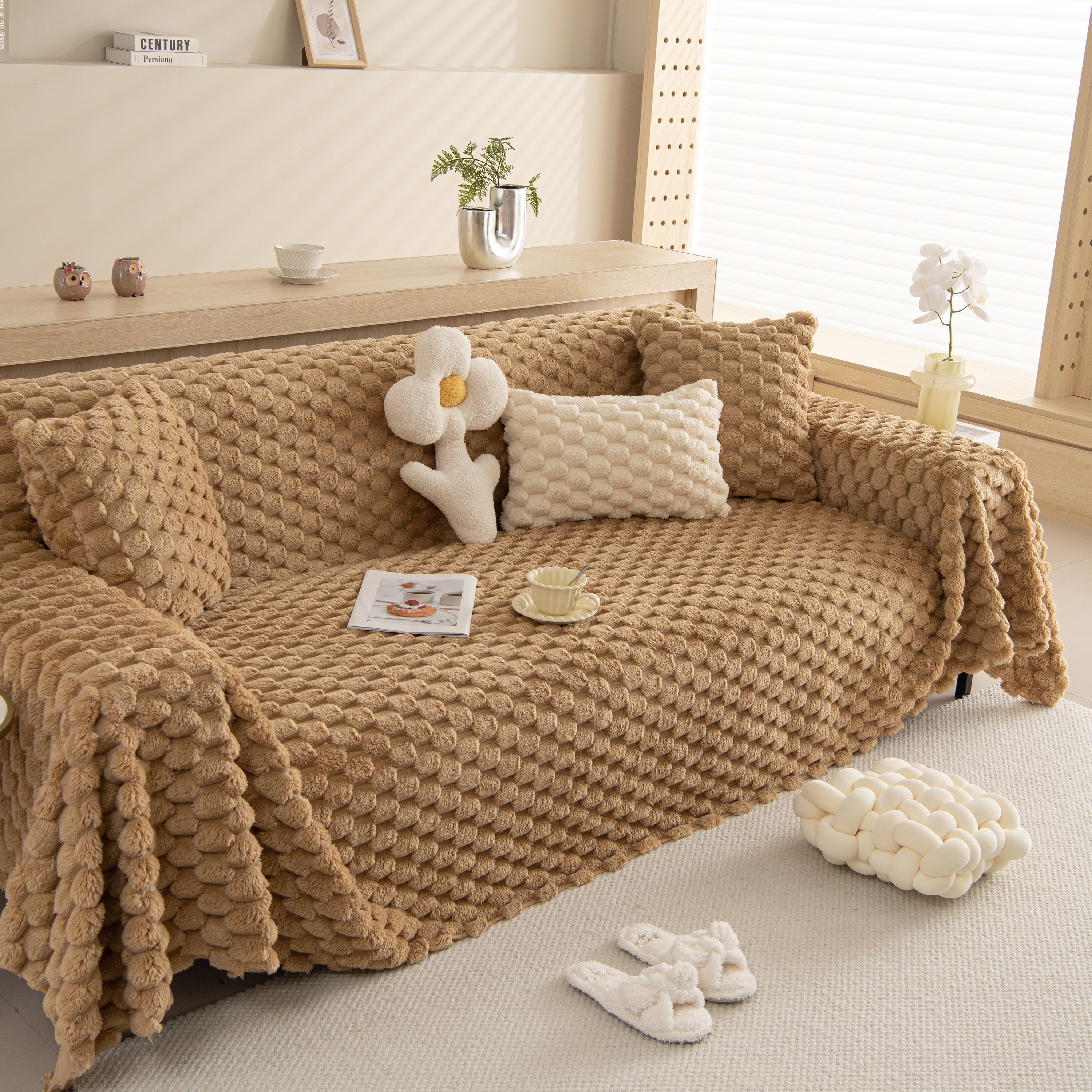 Thick Plush Faux Fur Couch Cover Blanket Warm Fuzzy Blanket Couch Protector for Winter