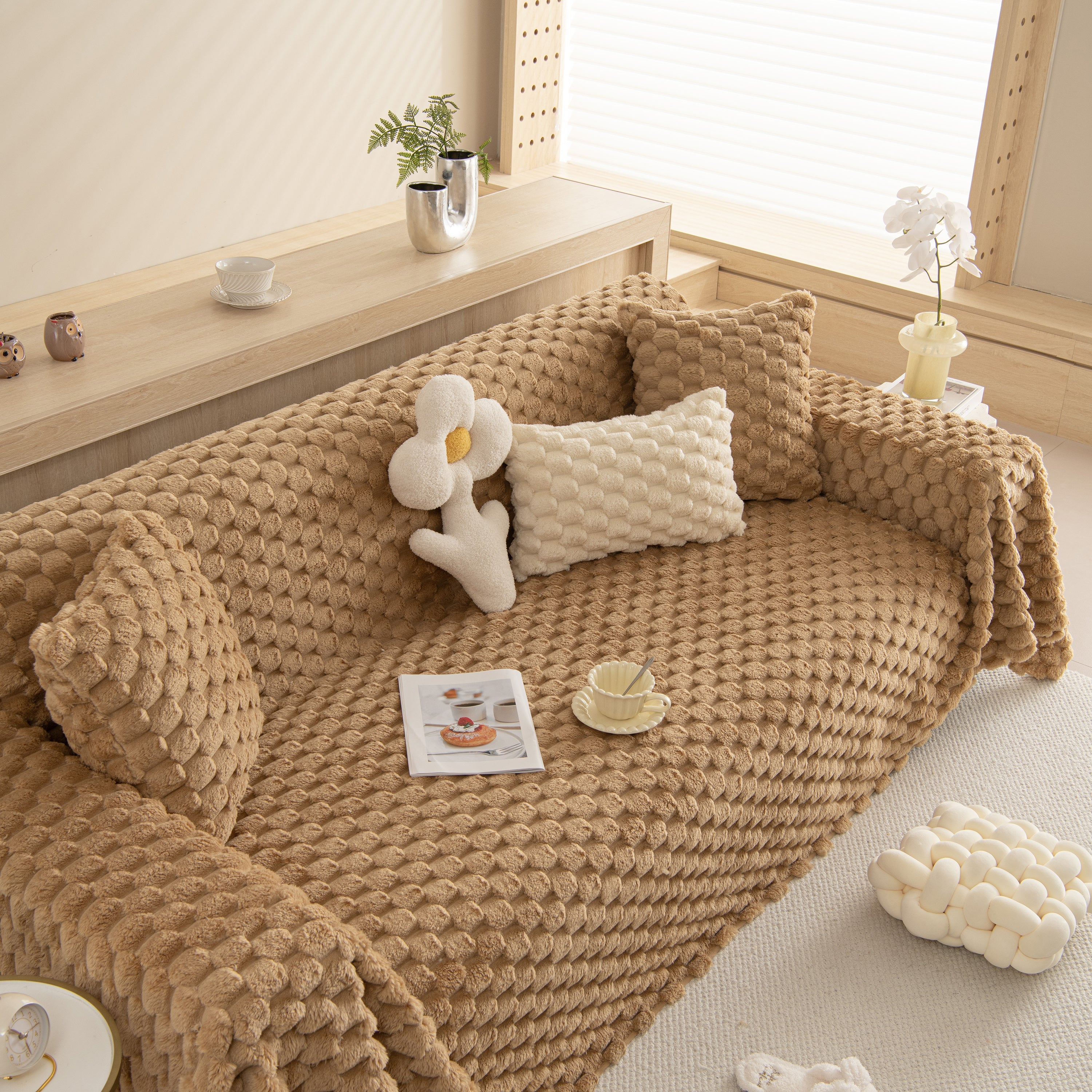 Thick Plush Faux Fur Couch Cover Blanket Warm Fuzzy Blanket Couch Protector for Winter