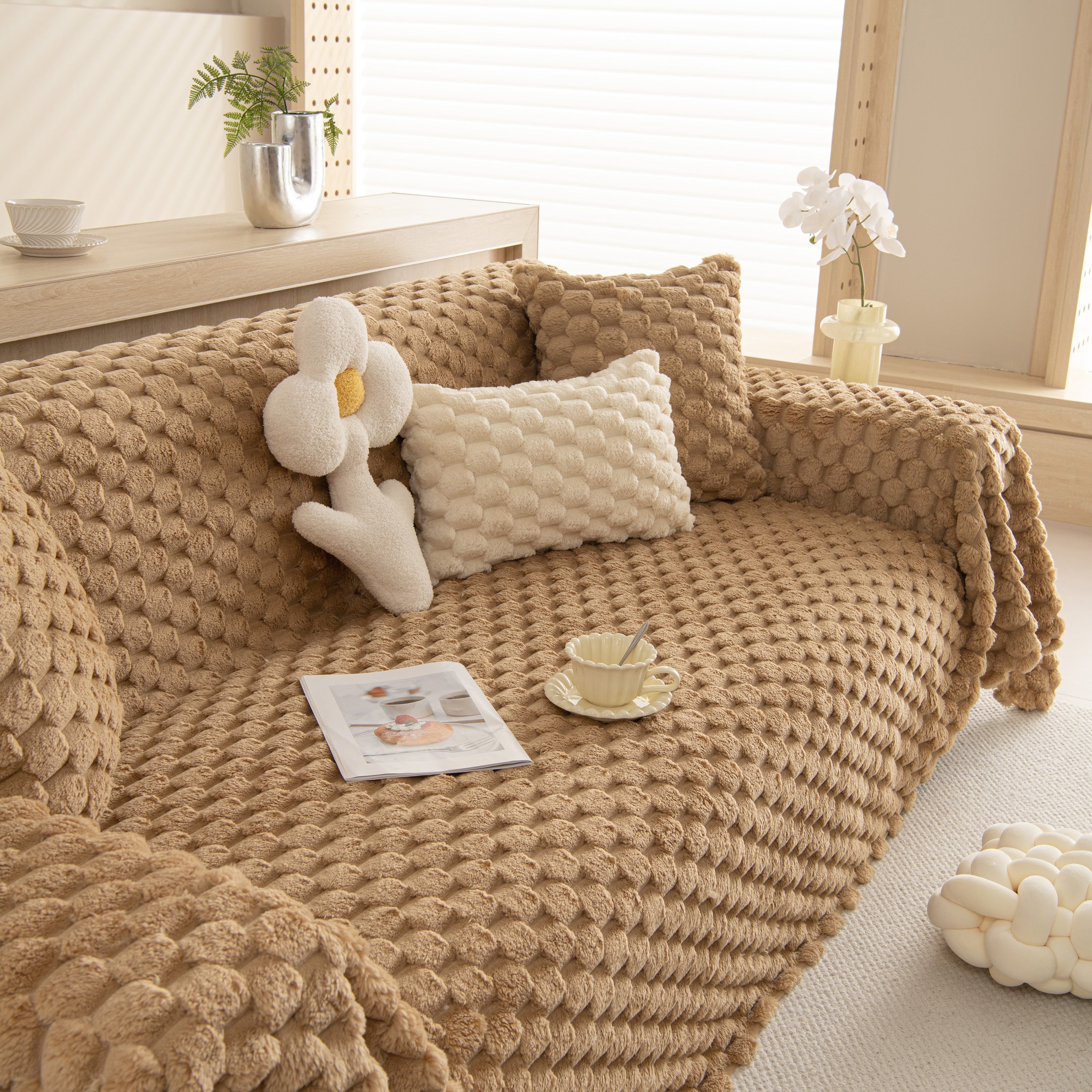 Thick Plush Faux Fur Couch Cover Blanket Warm Fuzzy Blanket Couch Protector for Winter
