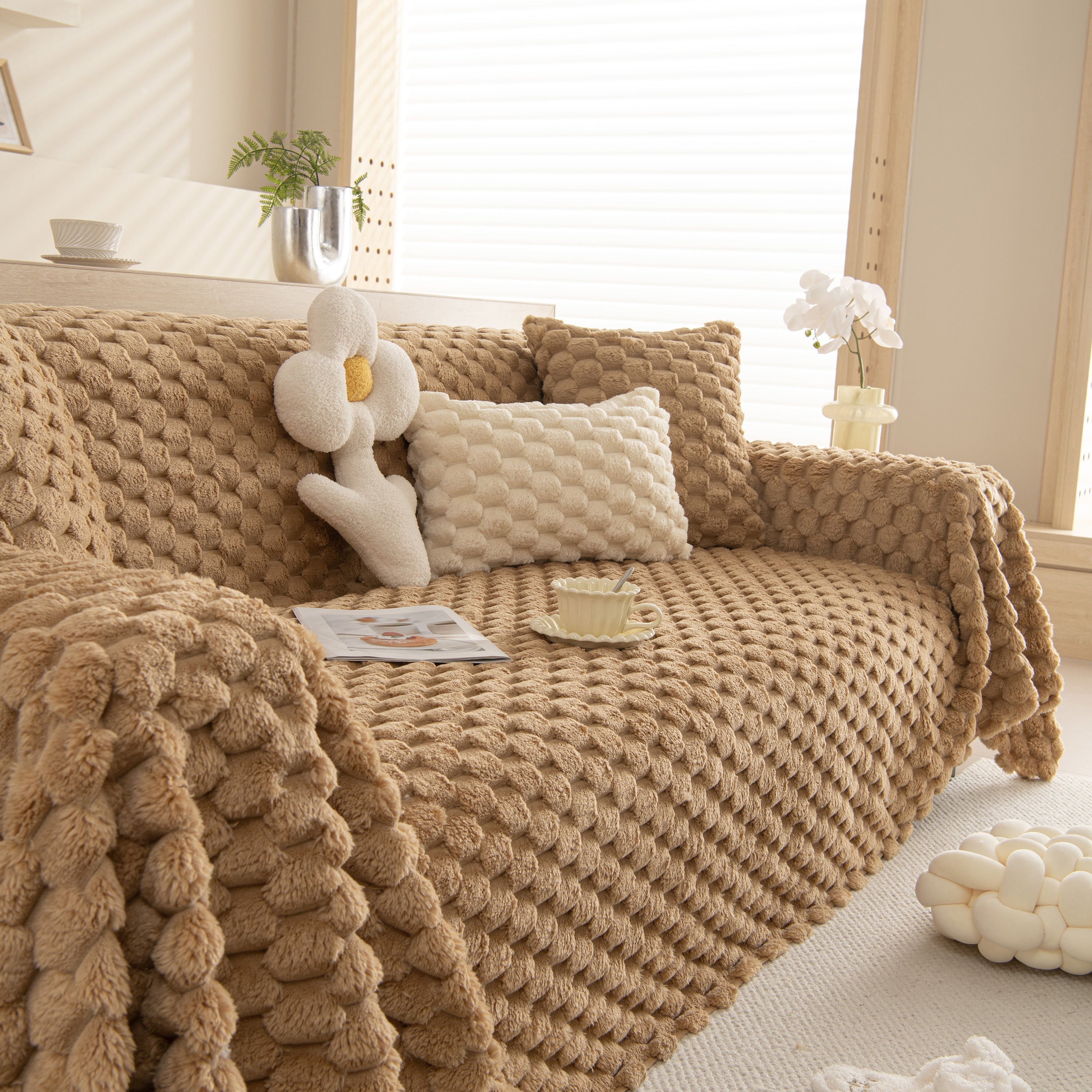 Thick Plush Faux Fur Couch Cover Blanket Warm Fuzzy Blanket Couch Protector for Winter