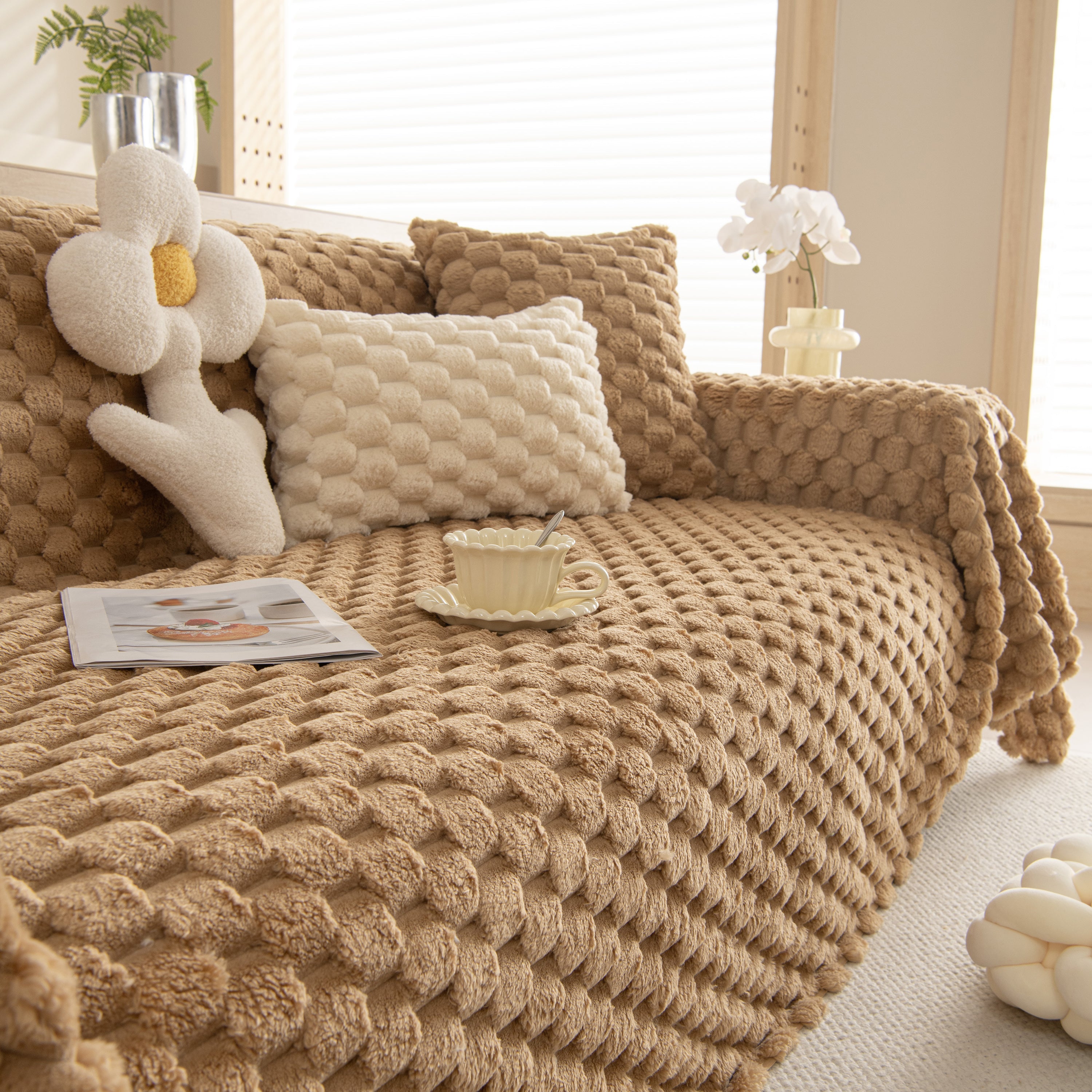 Thick Plush Faux Fur Couch Cover Blanket Warm Fuzzy Blanket Couch Protector for Winter