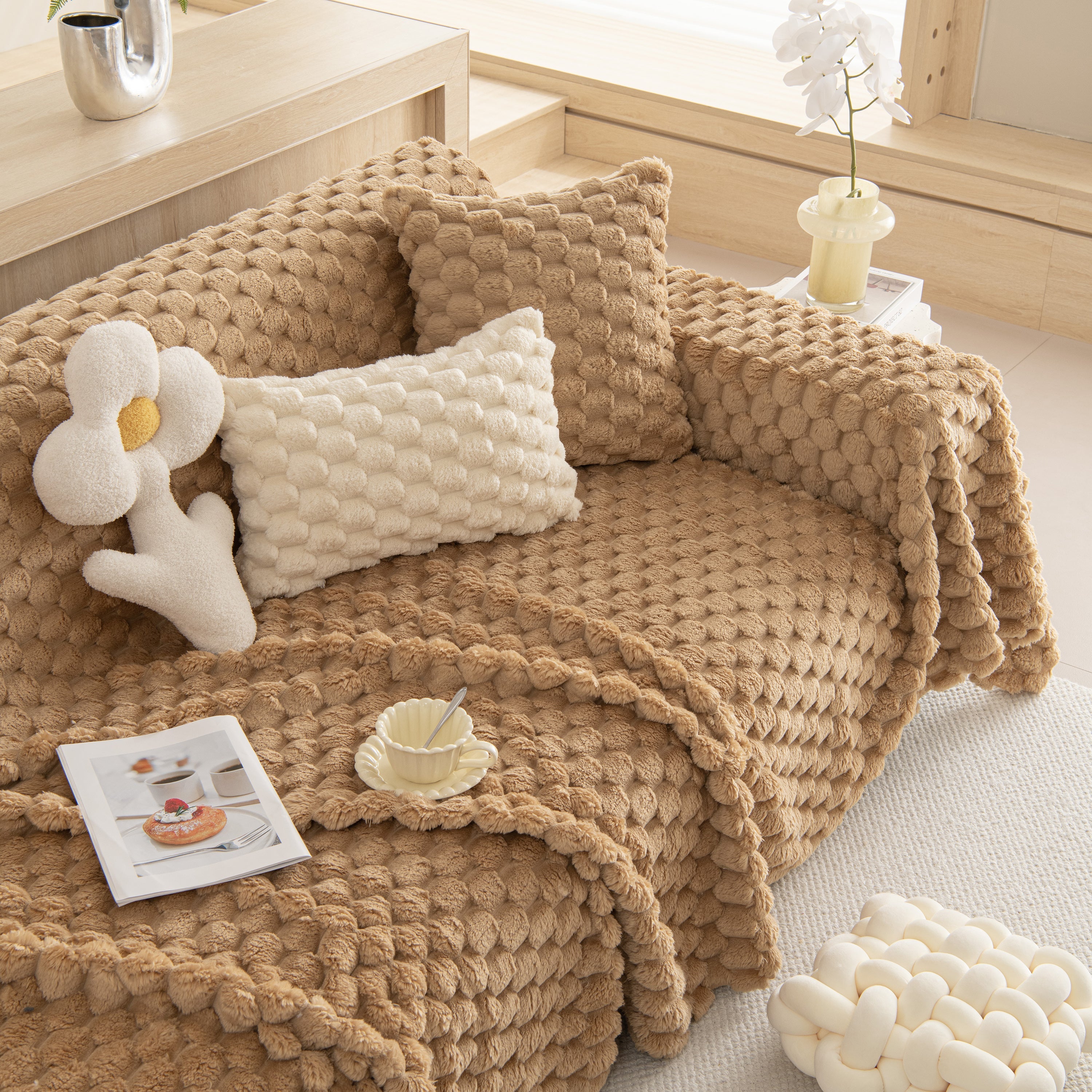Thick Plush Faux Fur Couch Cover Blanket Warm Fuzzy Blanket Couch Protector for Winter