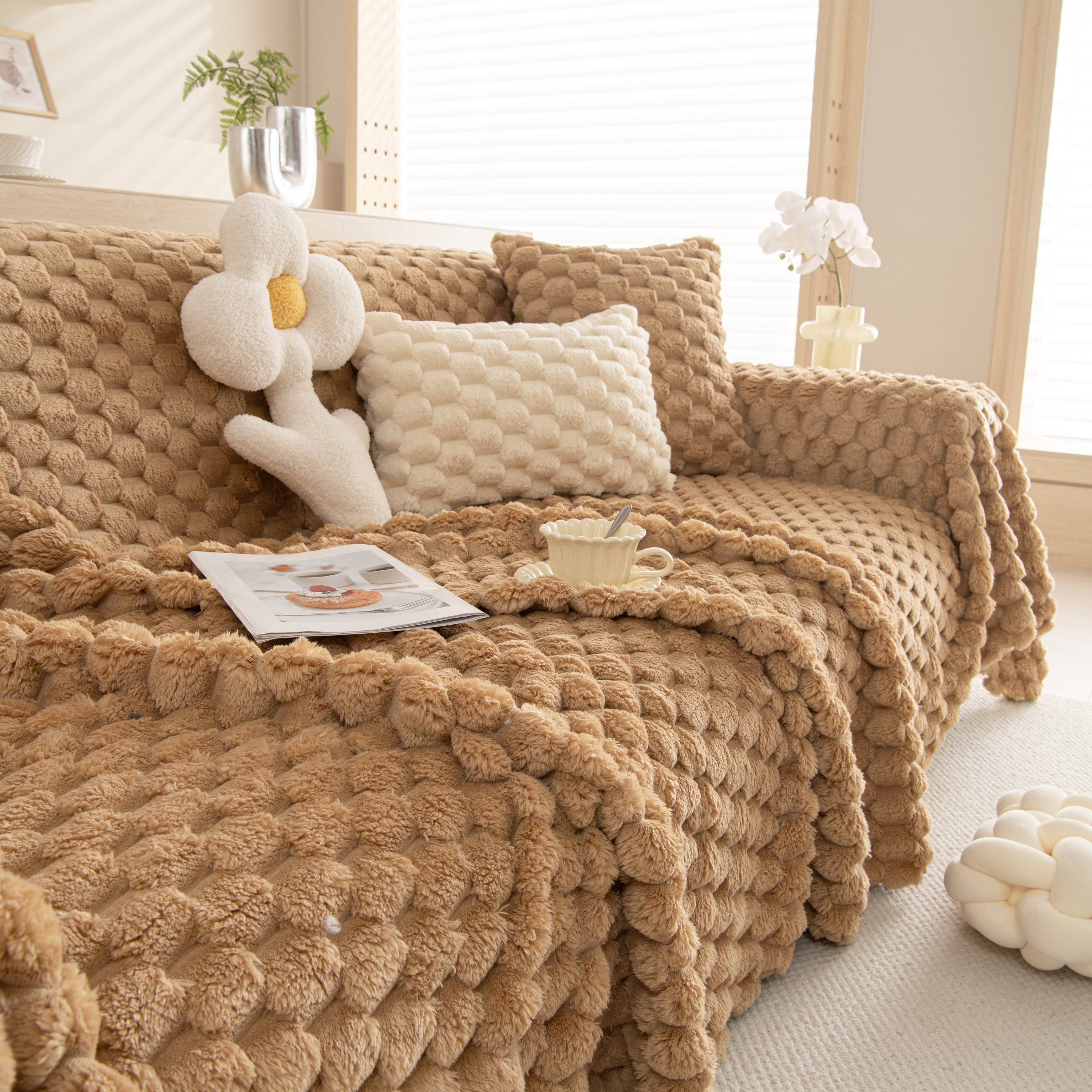 Thick Plush Faux Fur Couch Cover Blanket Warm Fuzzy Blanket Couch Protector for Winter