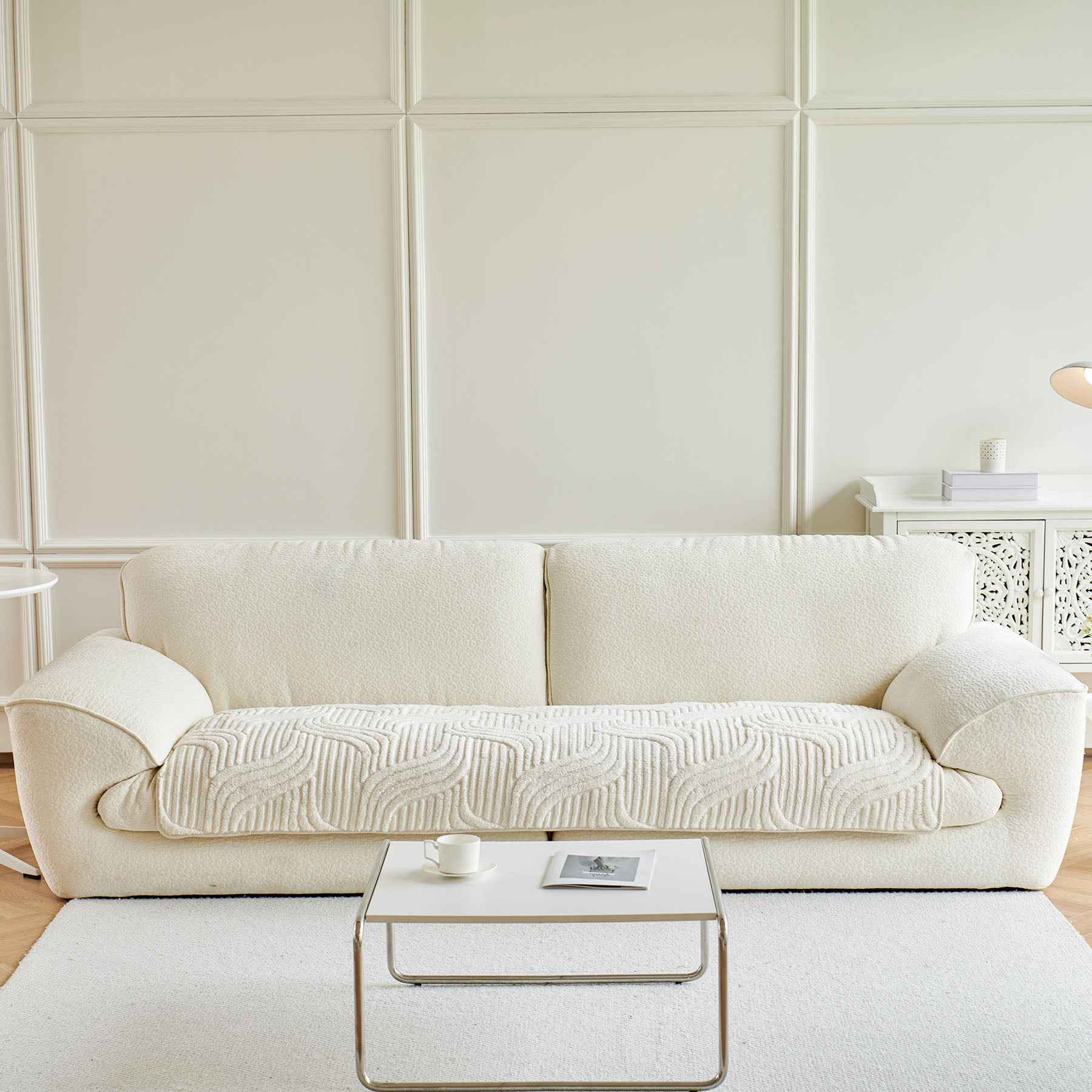 Luxury Plush Non-Slip Sofa Covers, Soft Fuzzy Embossed Sofa Topper & Seat Covers