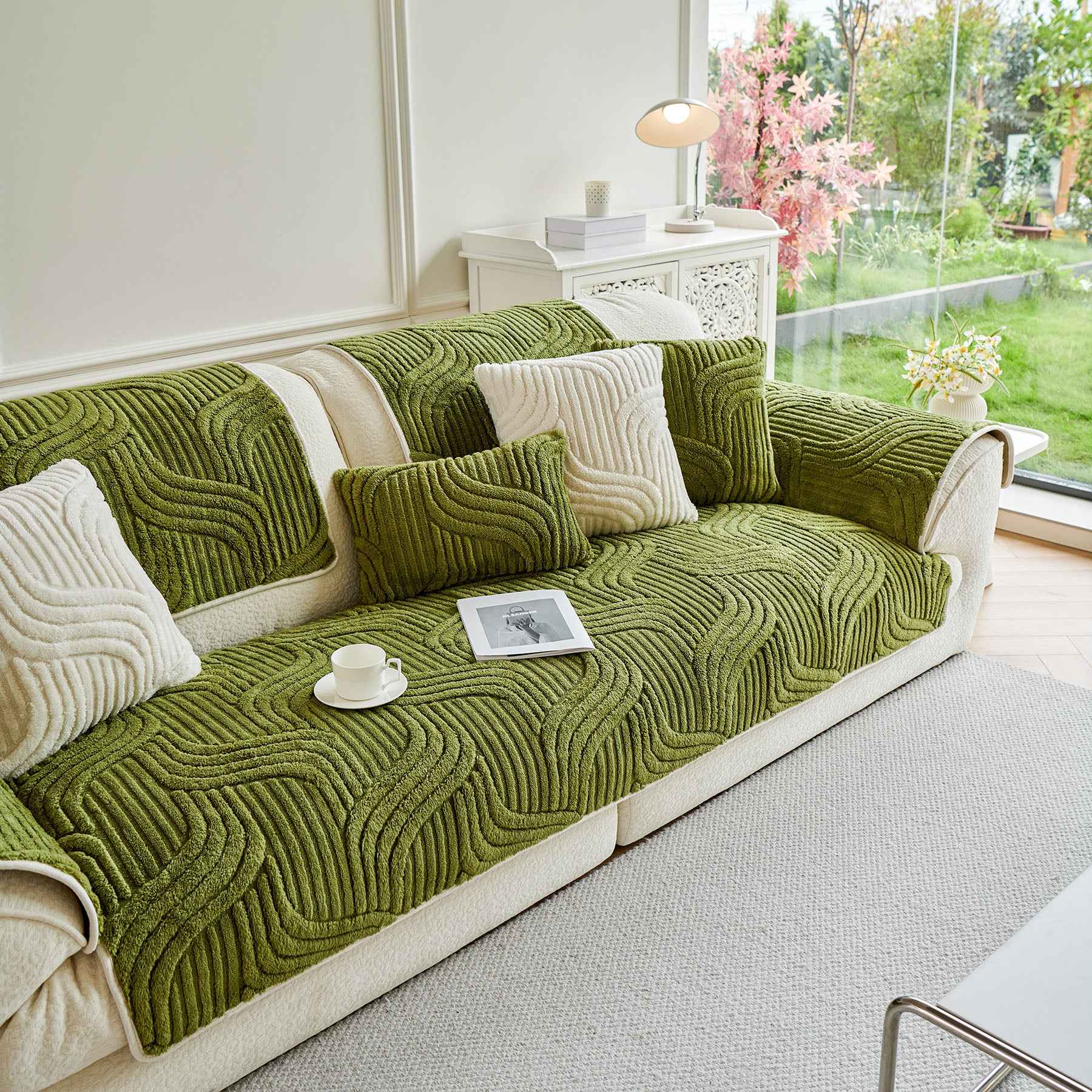 Luxury Plush Non-Slip Sofa Covers, Soft Fuzzy Embossed Sofa Topper & Seat Covers