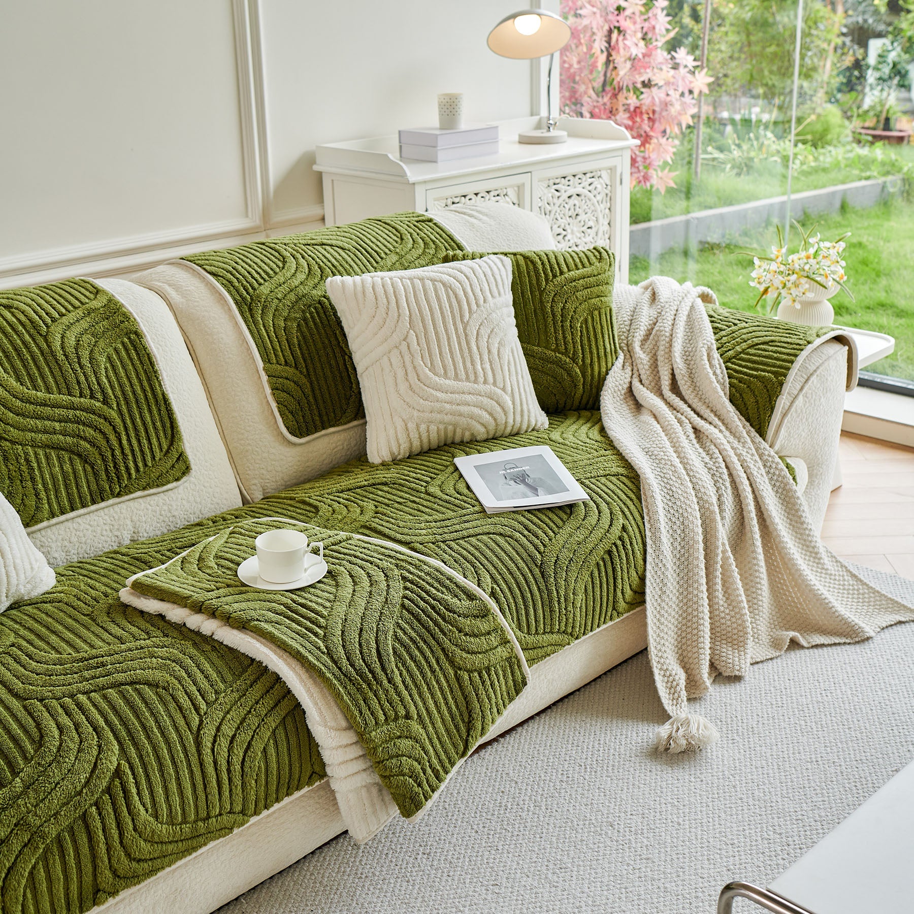Luxury Plush Non-Slip Sofa Covers, Soft Fuzzy Embossed Sofa Topper & Seat Covers