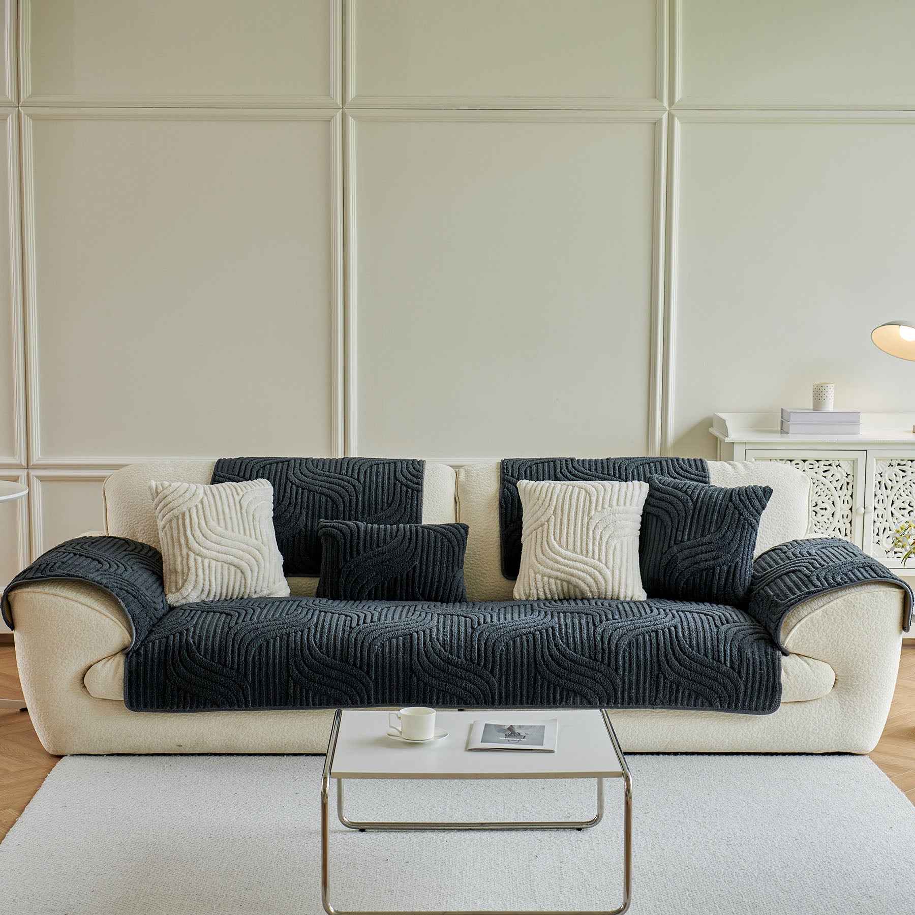 Luxury Plush Non-Slip Sofa Covers, Soft Fuzzy Embossed Sofa Topper & Seat Covers