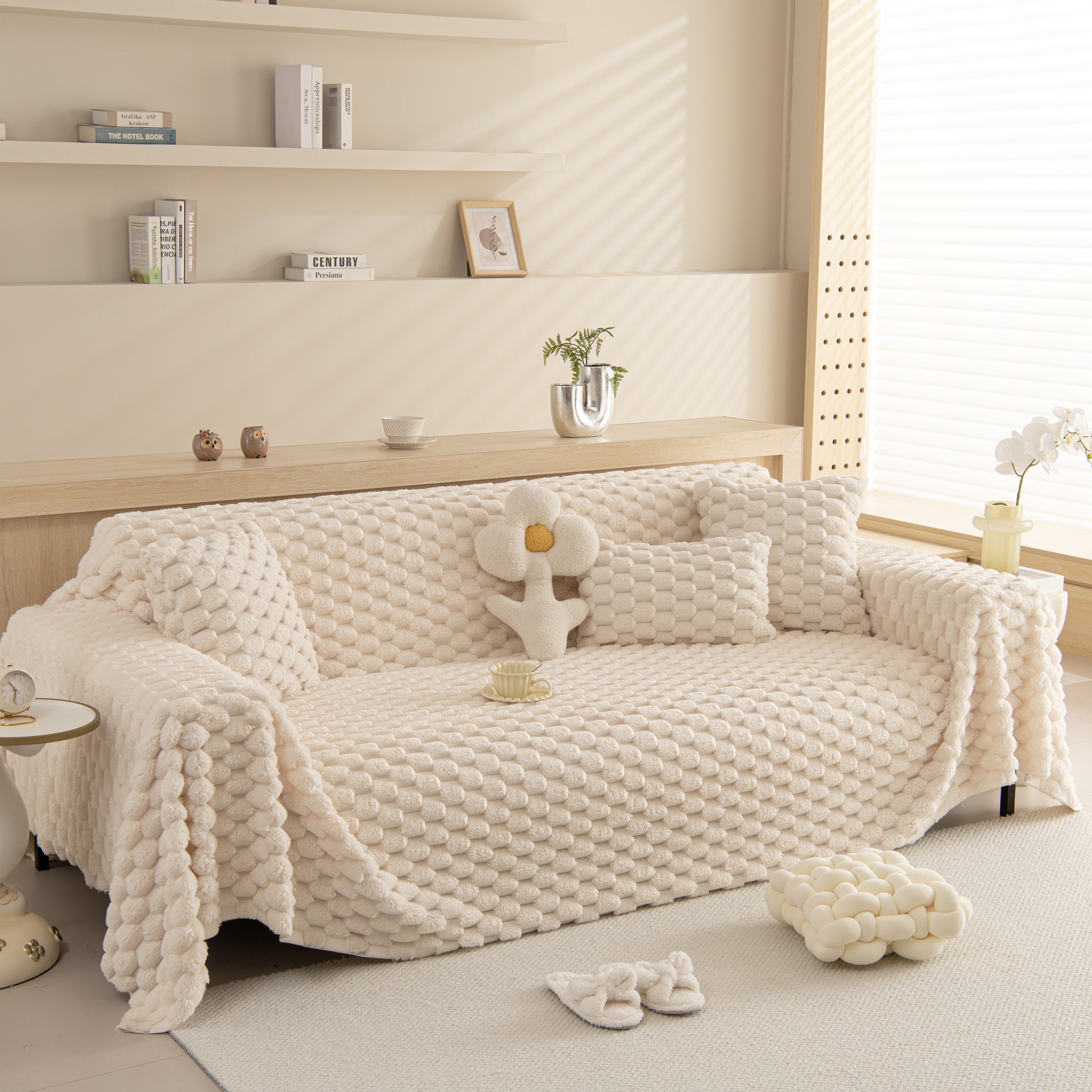 Thick Plush Faux Fur Couch Cover Blanket Warm Fuzzy Blanket Couch Protector for Winter