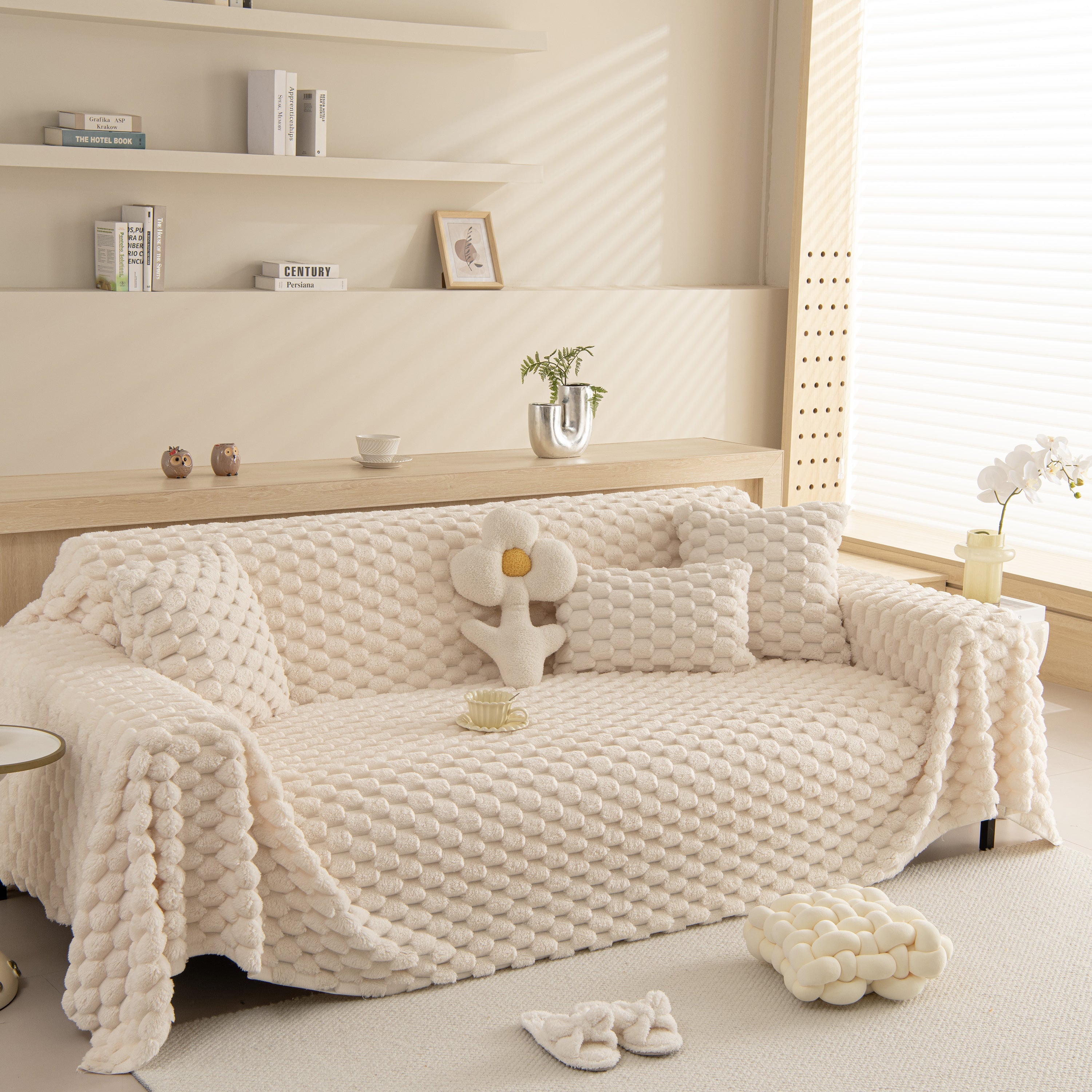 Thick Plush Faux Fur Couch Cover Blanket Warm Fuzzy Blanket Couch Protector for Winter