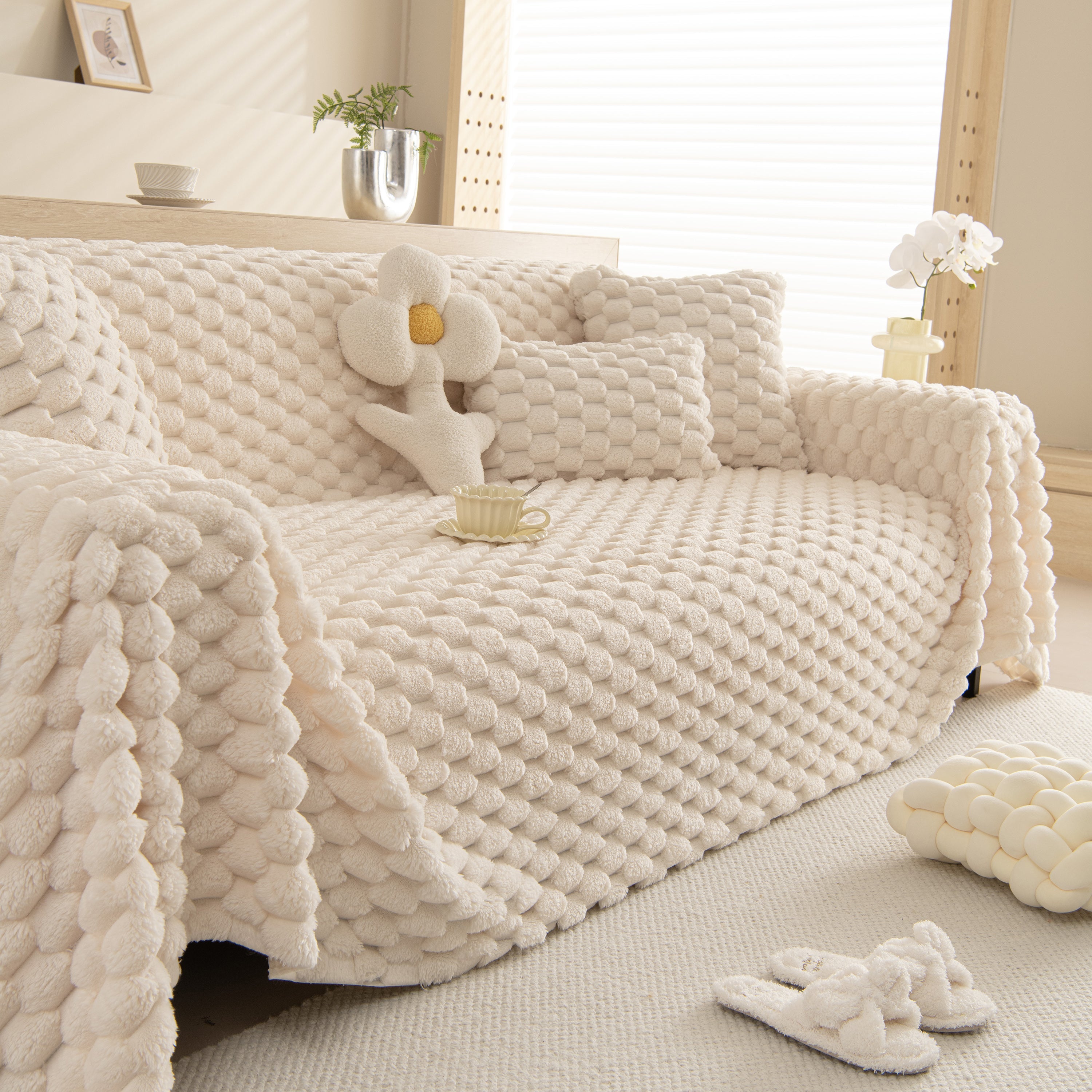 Thick Plush Faux Fur Couch Cover Blanket Warm Fuzzy Blanket Couch Protector for Winter