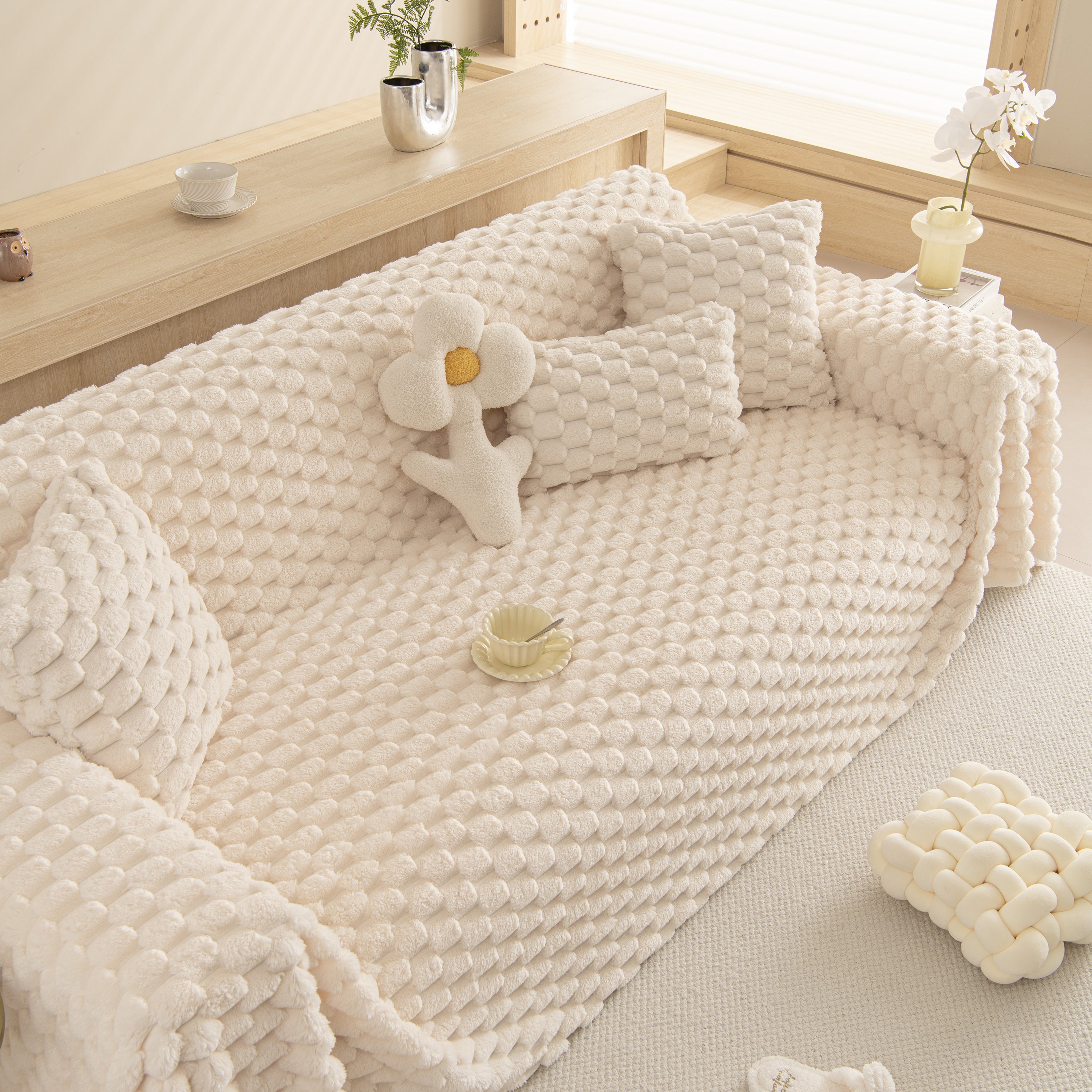 Thick Plush Faux Fur Couch Cover Blanket Warm Fuzzy Blanket Couch Protector for Winter