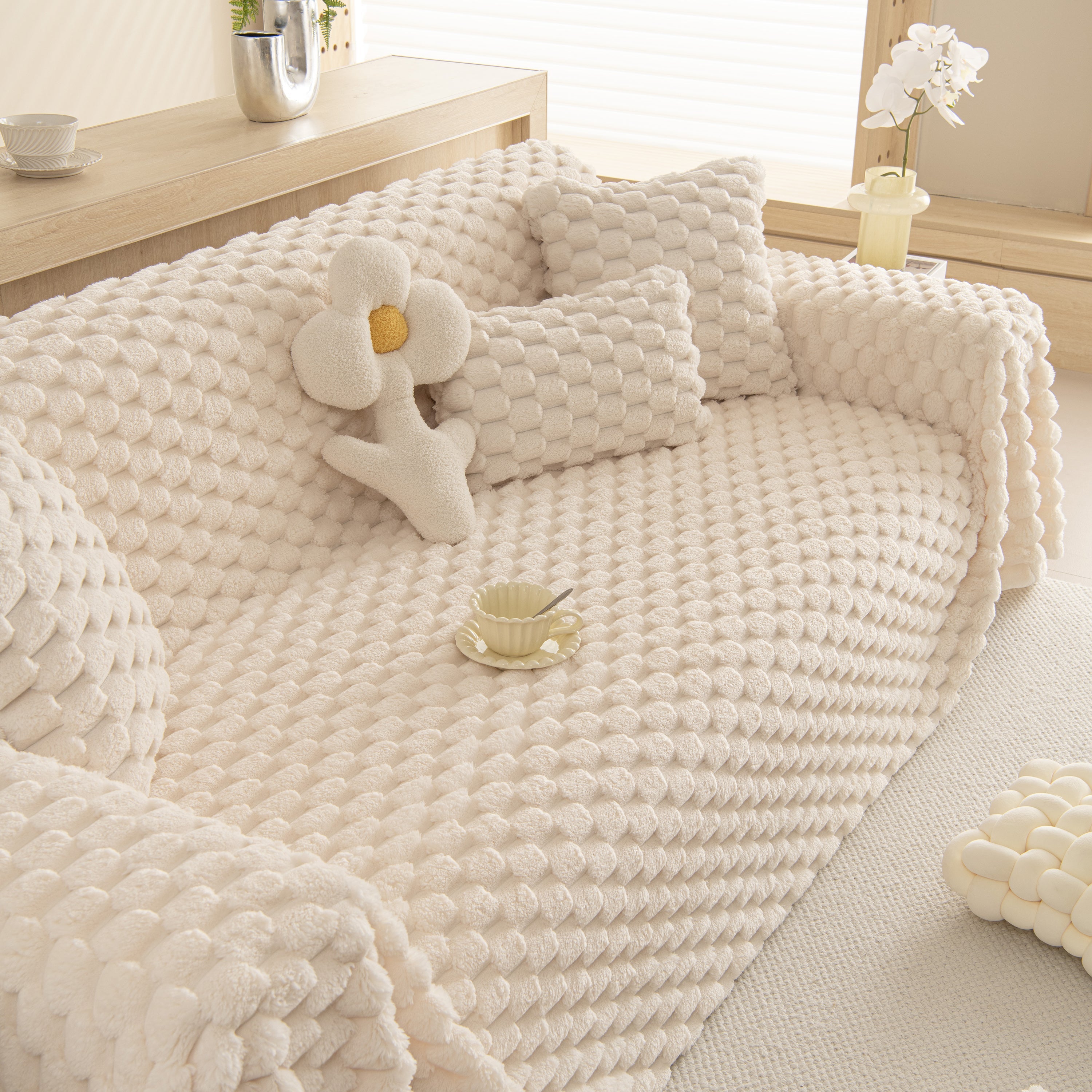 Thick Plush Faux Fur Couch Cover Blanket Warm Fuzzy Blanket Couch Protector for Winter