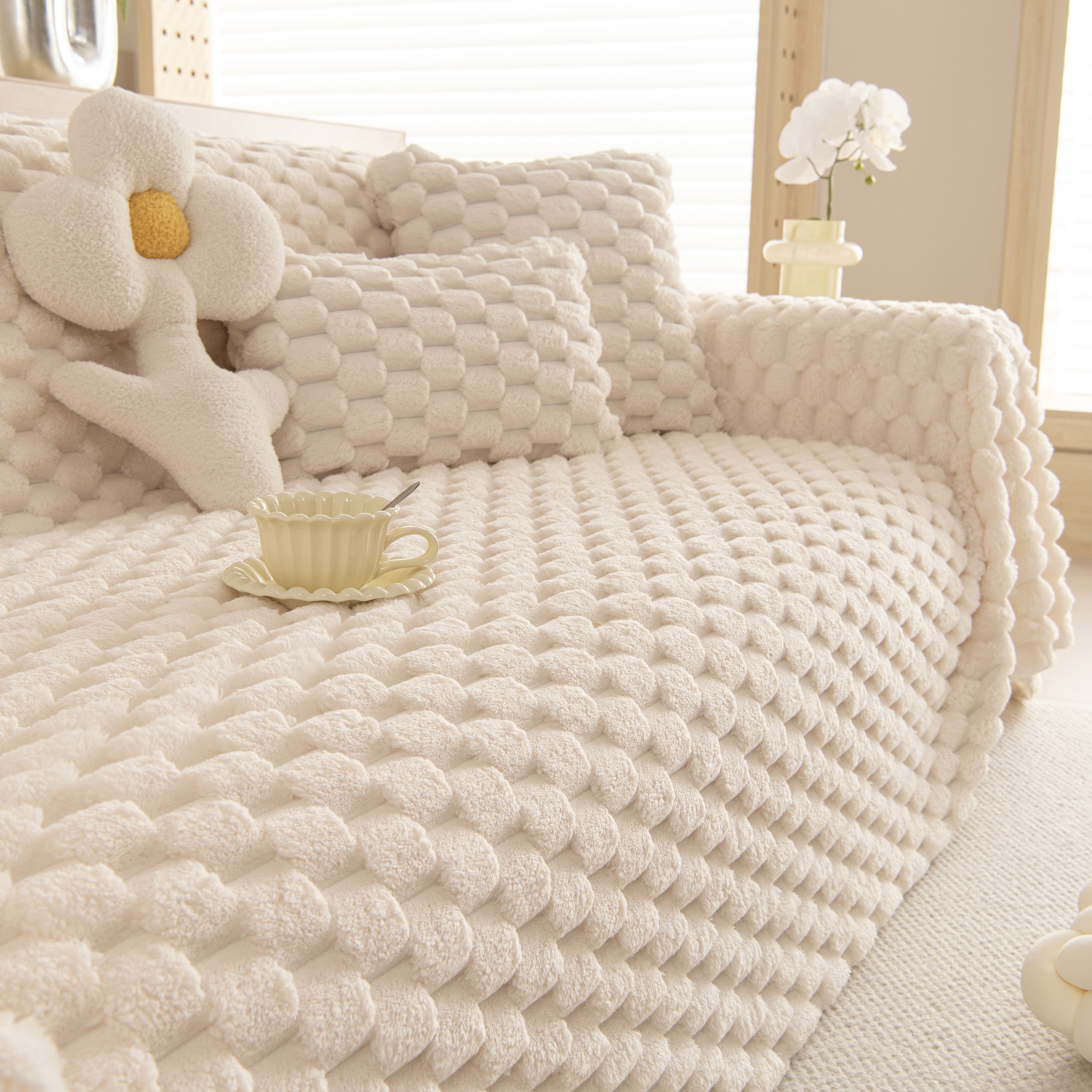 Thick Plush Faux Fur Couch Cover Blanket Warm Fuzzy Blanket Couch Protector for Winter