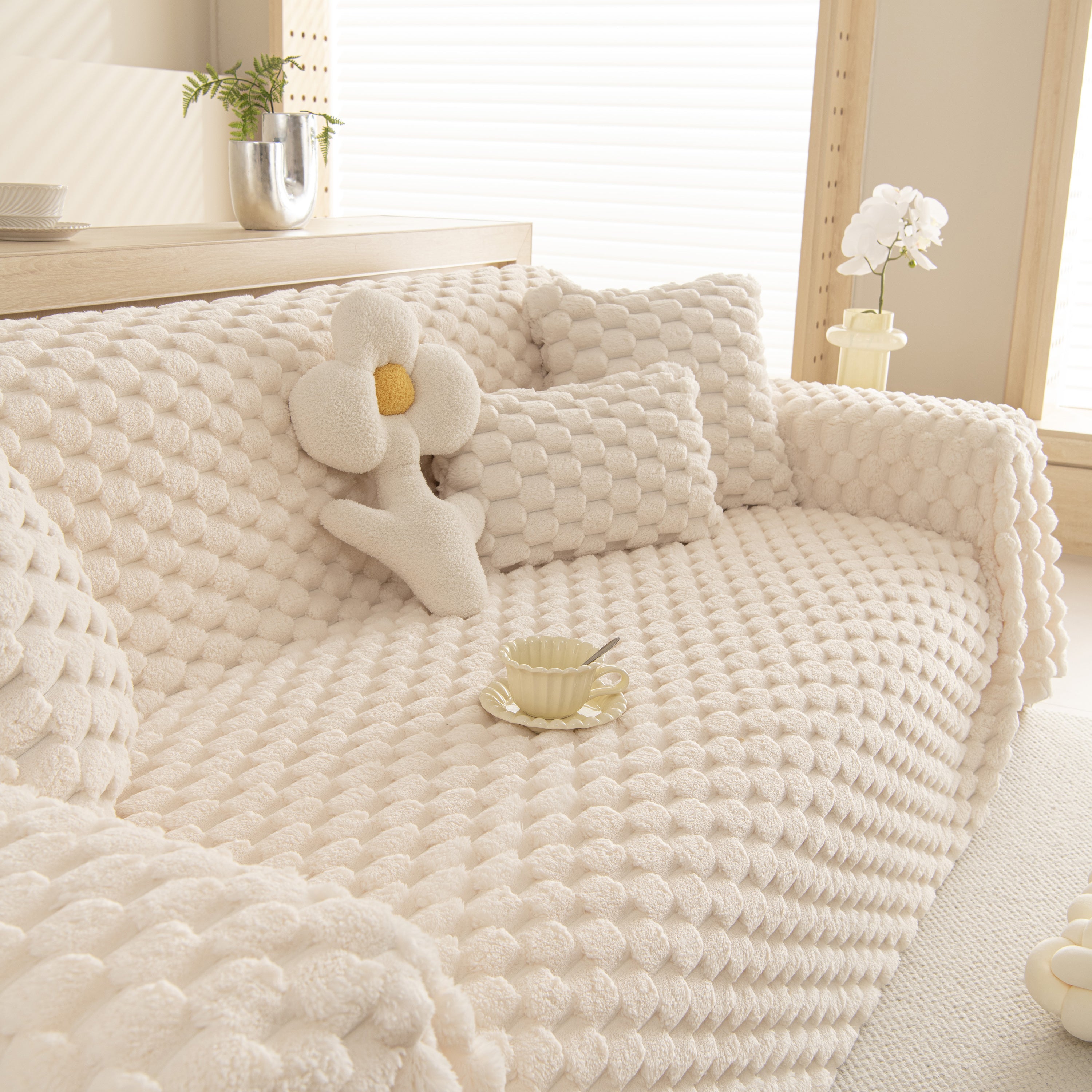Thick Plush Faux Fur Couch Cover Blanket Warm Fuzzy Blanket Couch Protector for Winter