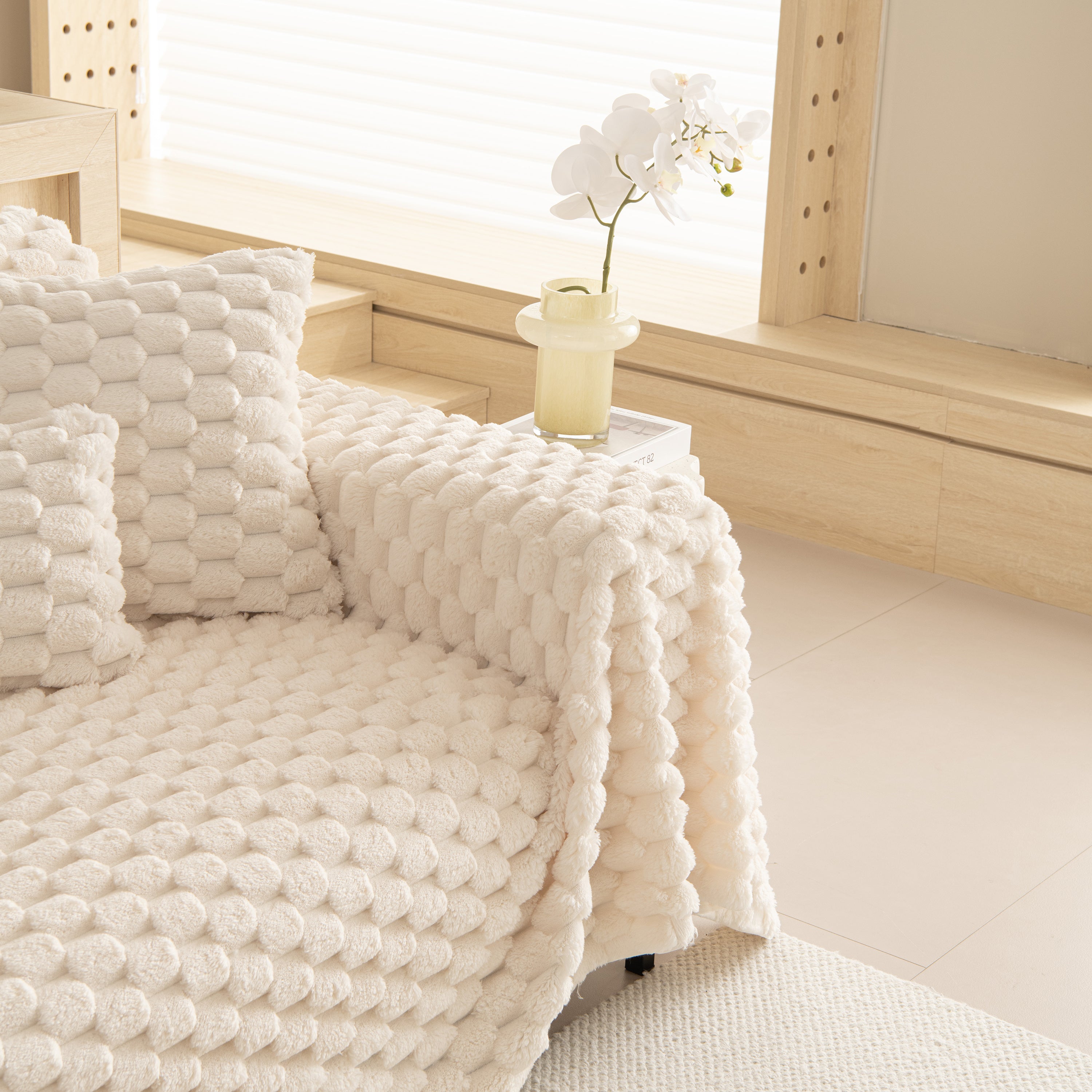 Thick Plush Faux Fur Couch Cover Blanket Warm Fuzzy Blanket Couch Protector for Winter