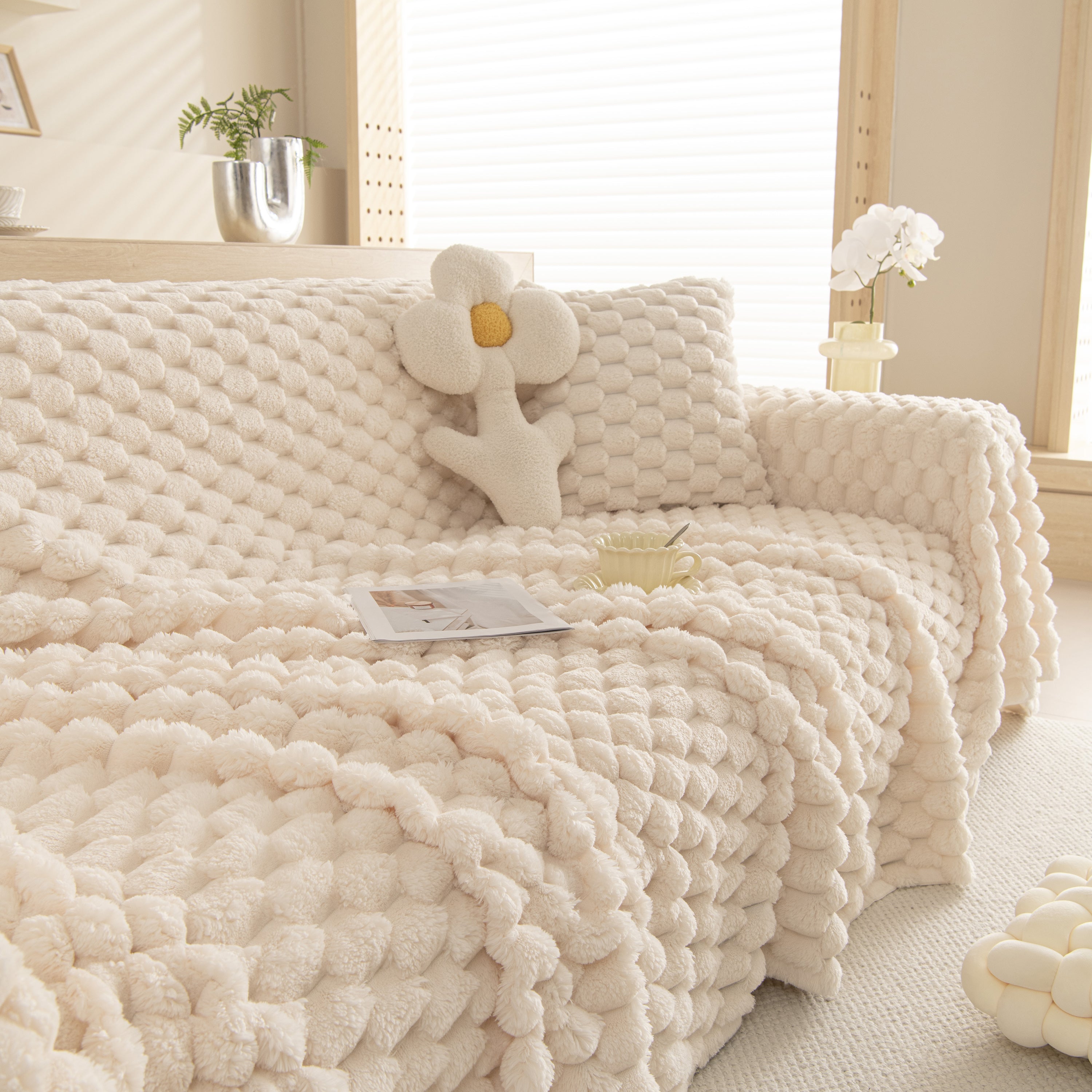 Thick Plush Faux Fur Couch Cover Blanket Warm Fuzzy Blanket Couch Protector for Winter