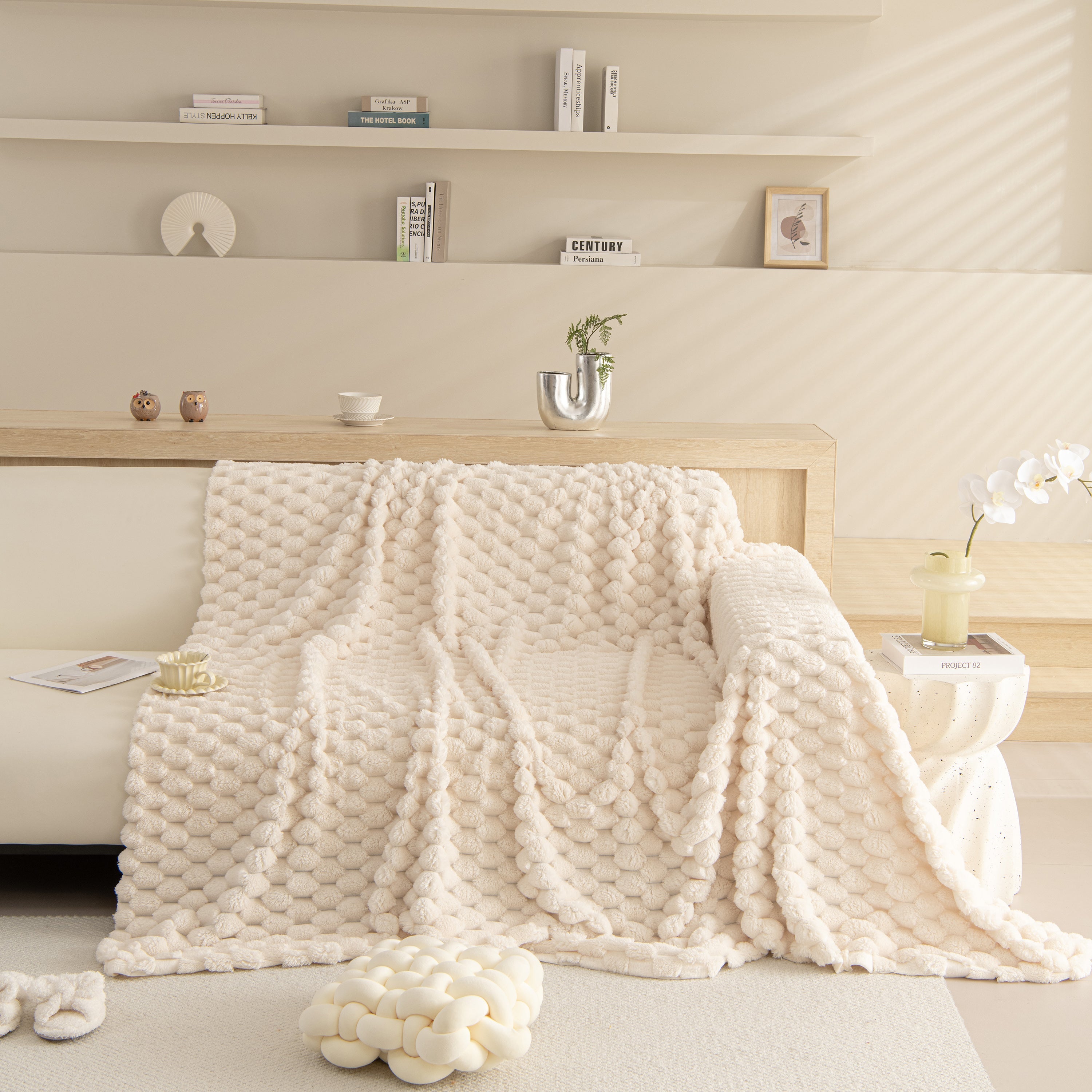 Thick Plush Faux Fur Couch Cover Blanket Warm Fuzzy Blanket Couch Protector for Winter