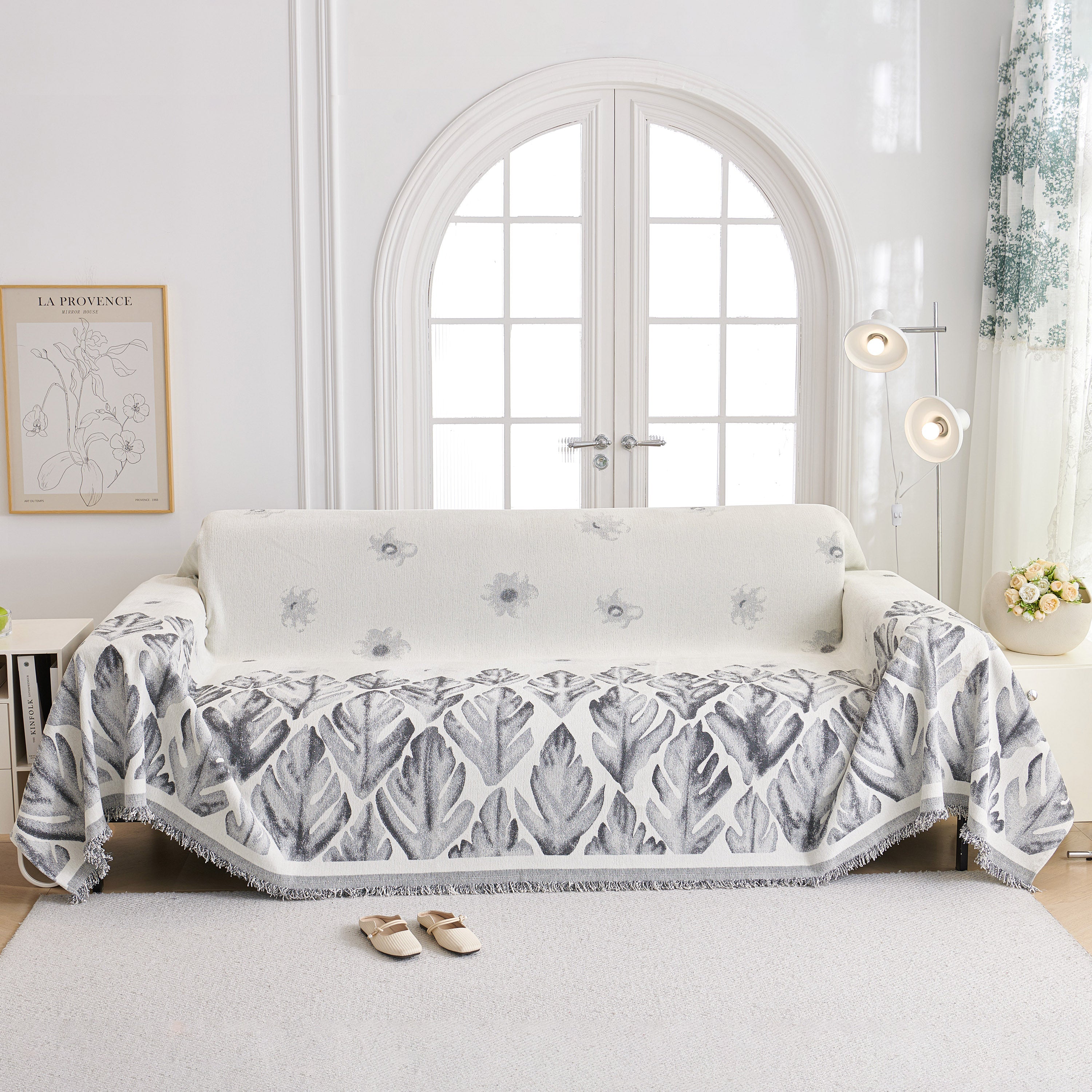 Soft Woven Leaf Couch Blanket, Pet-friendly Sectional Sofa Slipcover For Cats Dogs