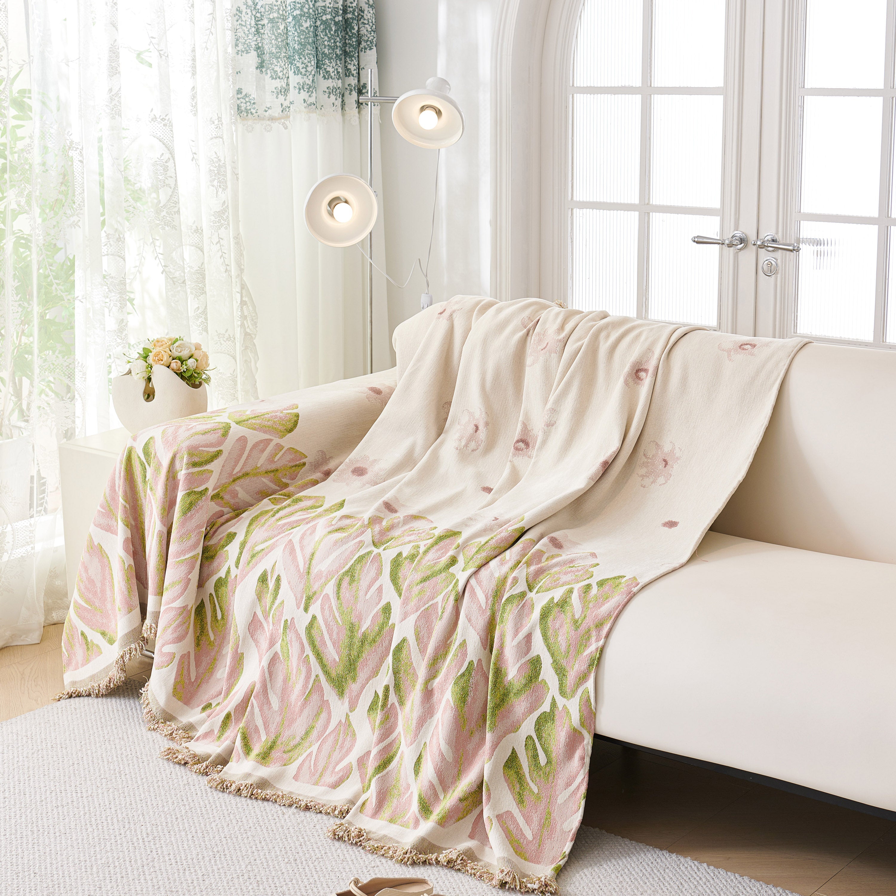 Soft Woven Leaf Couch Blanket, Pet-friendly Sectional Sofa Slipcover For Cats Dogs