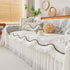 Farmhouse Ruffled Lace Sofa Slipcover Vintage Furniture Protector with Botanical Print
