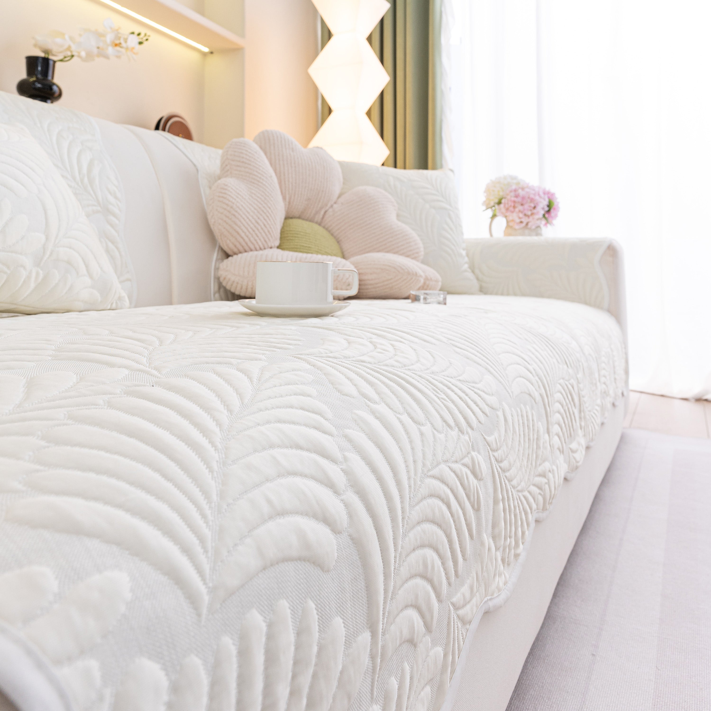 Sofa Cover for Leather & Fabric Couches, 3D Leaf Embossed Quilted Furniture Covers